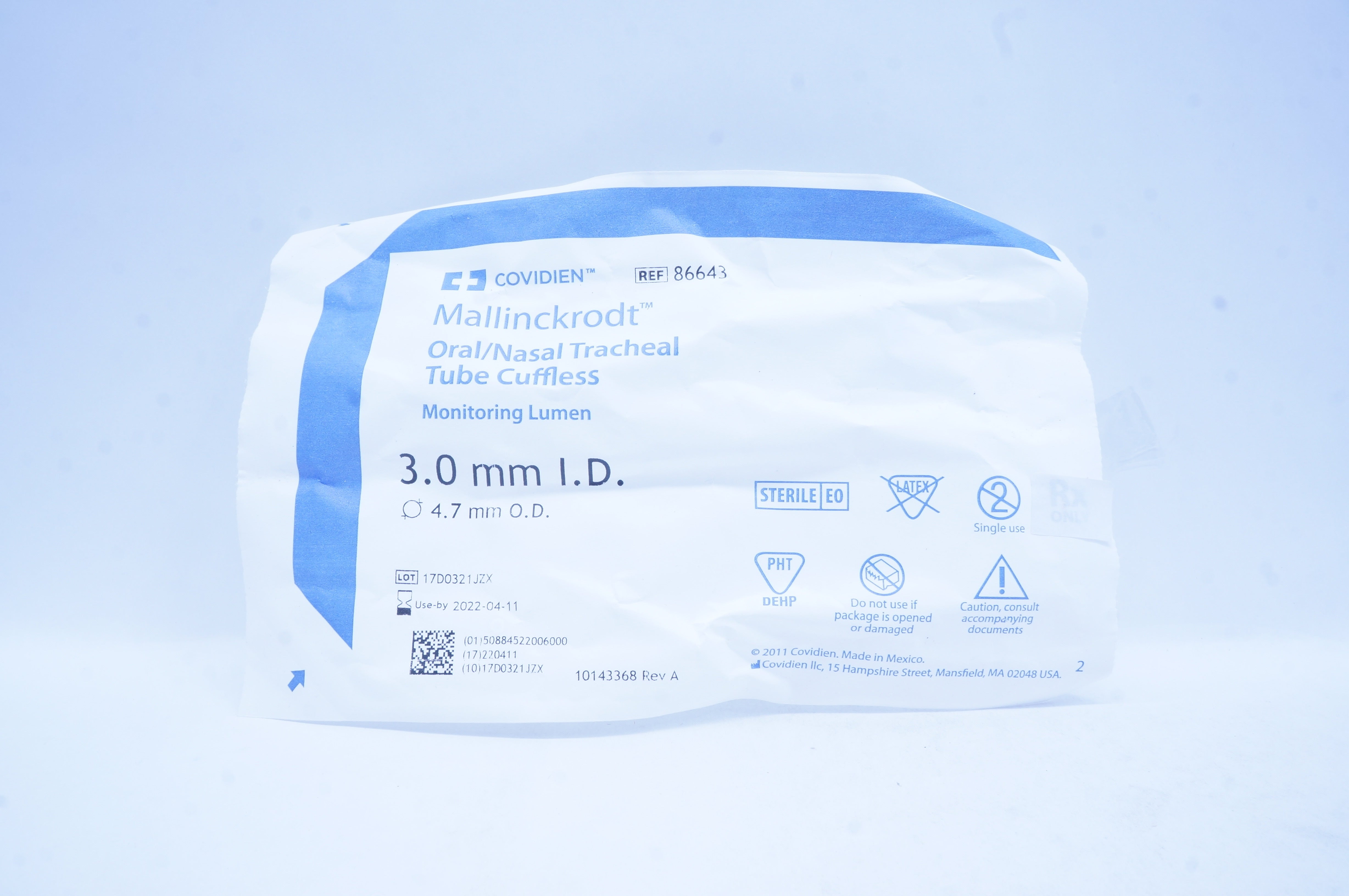 Covidien 86643 Mallinckrodt Oral/Nasal Tracheal Tube Cuffless 3.0mm x 4.7mm