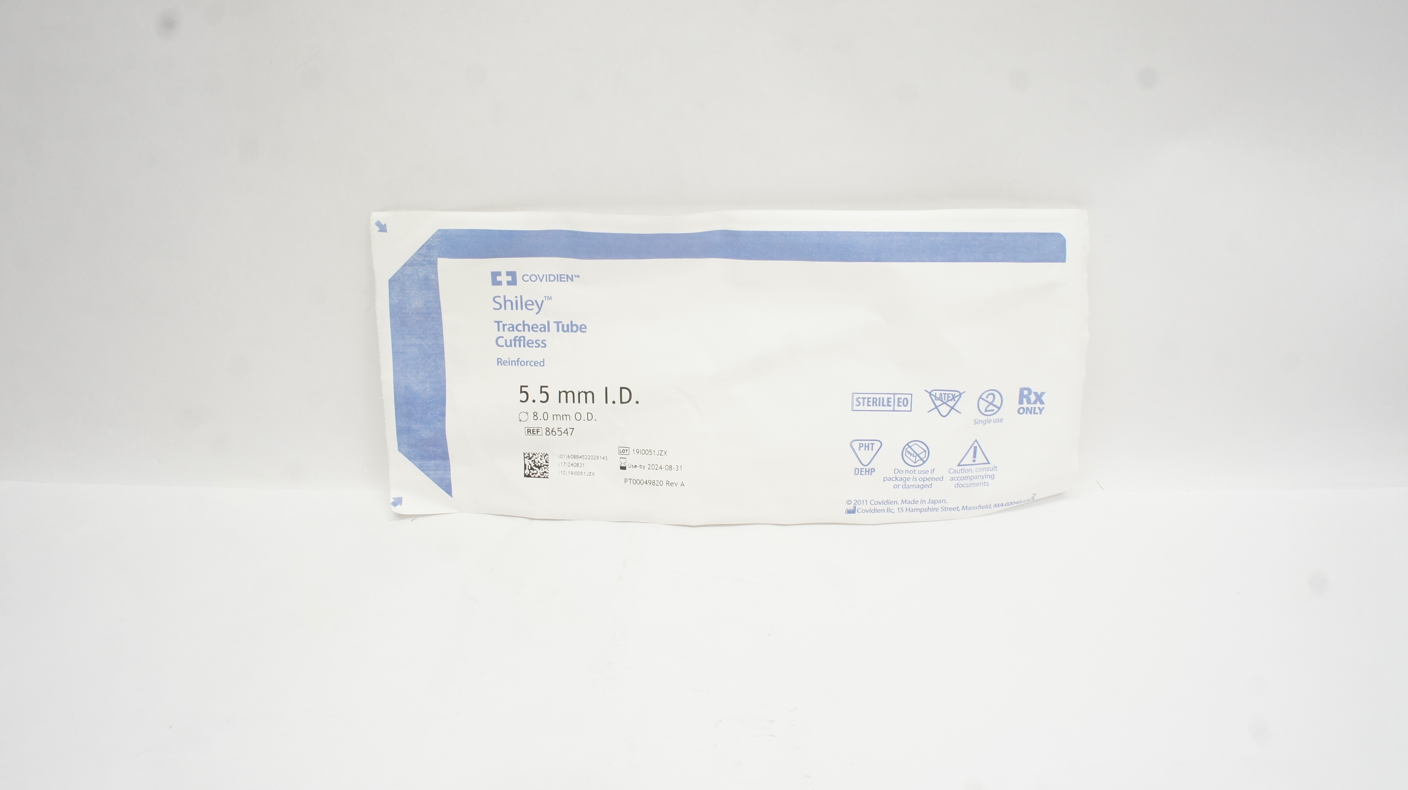 Covidien 86547 Shiley Tracheal Tube Cuffless 5.5mm I.D. x 8.0mm O.D.