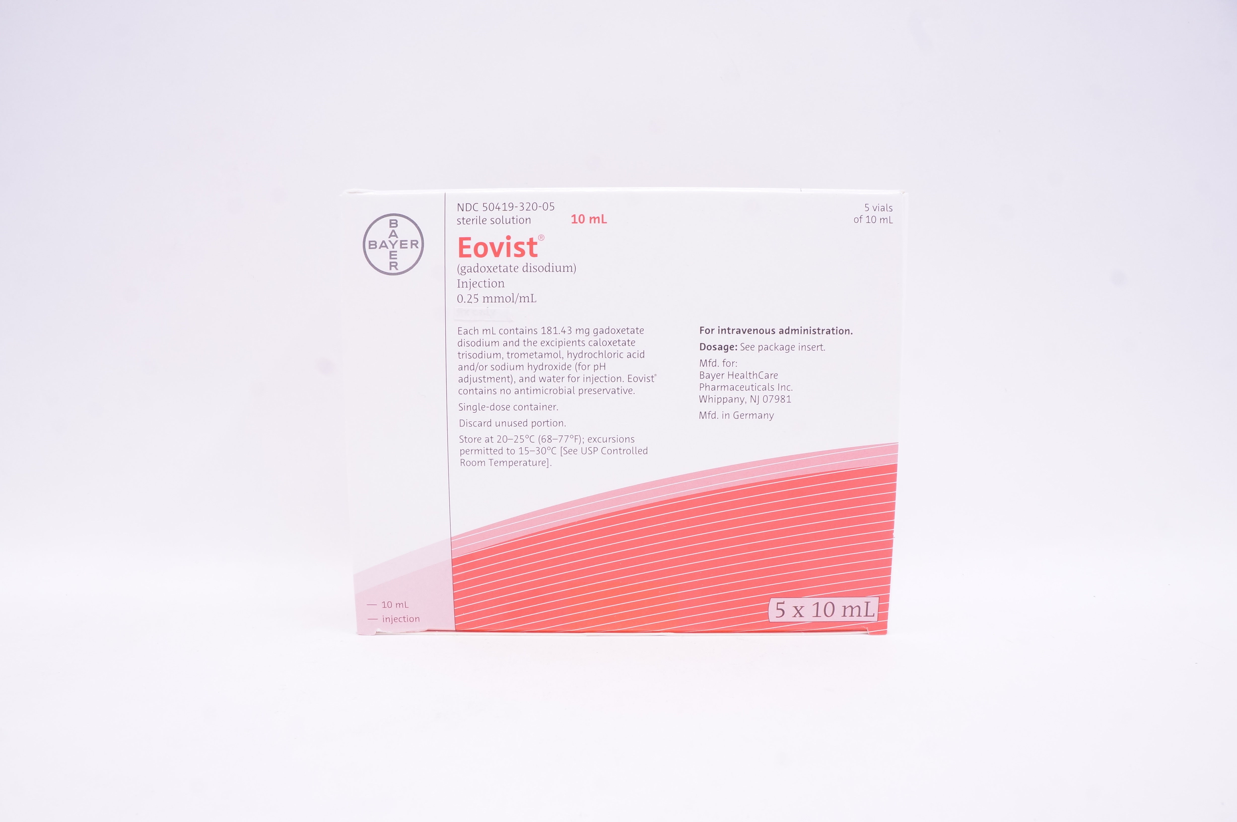 Bayer NDC50419-320-05  Eovist Injection 0.25mmol/mL 10mL - Box of 5