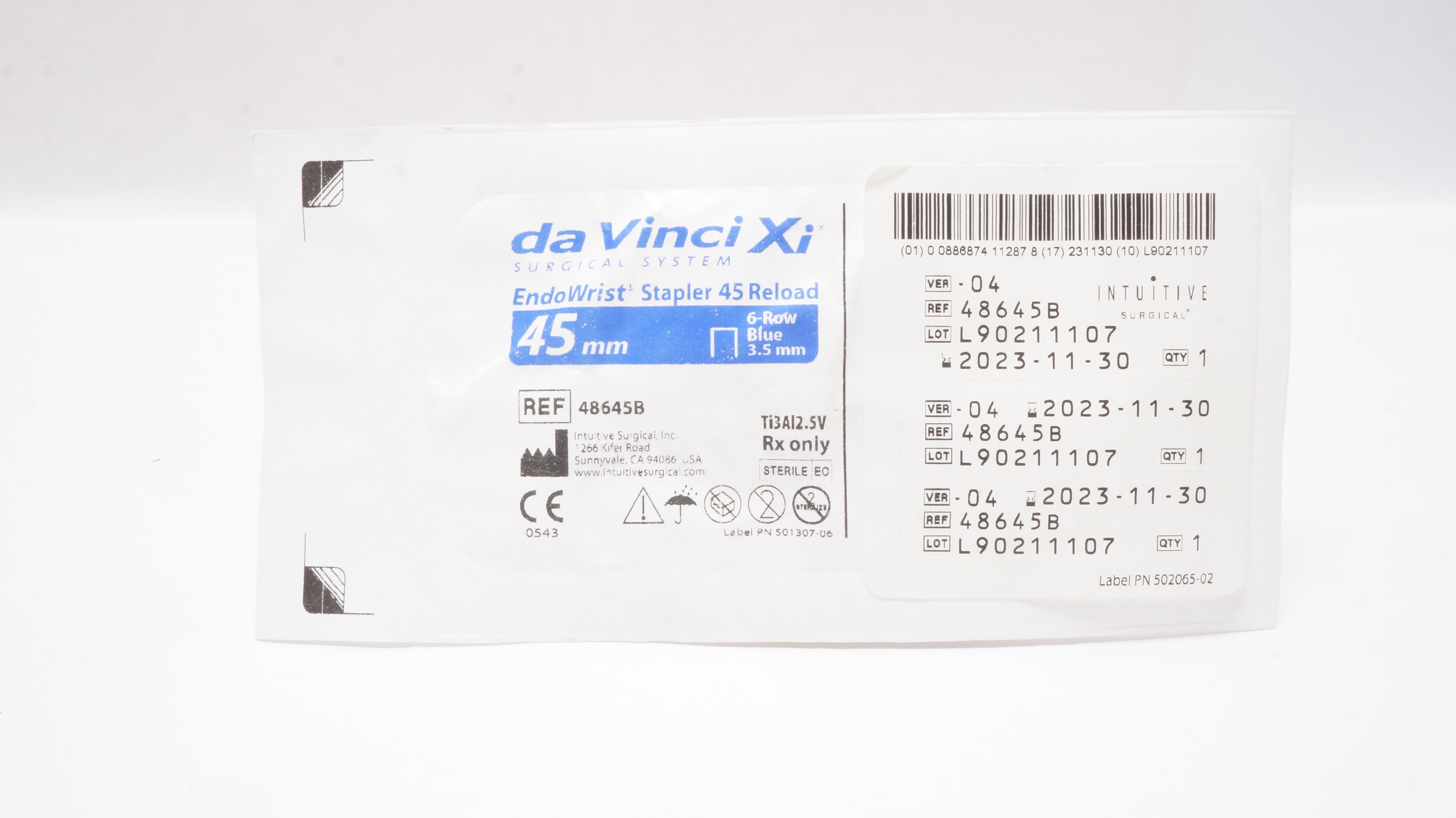 Intuitive 48645B da Vinci Xi EndoWrist Stapler 45mm Reload 6Row Blue 3.5mm