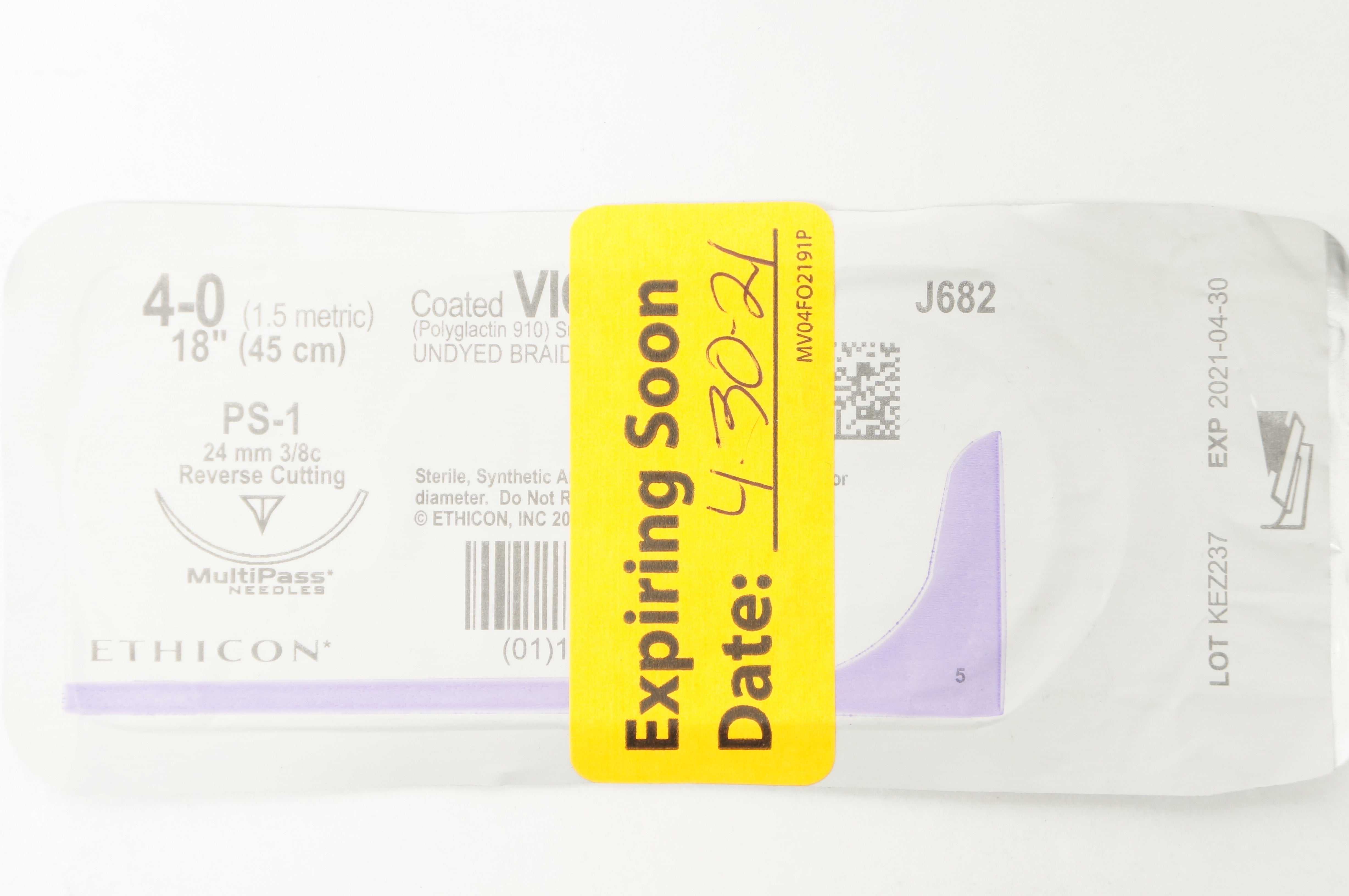 Ethicon J682 VICRYL PS-1 Undyed Braided 24mm 3/8c Reverse Cutting (x)