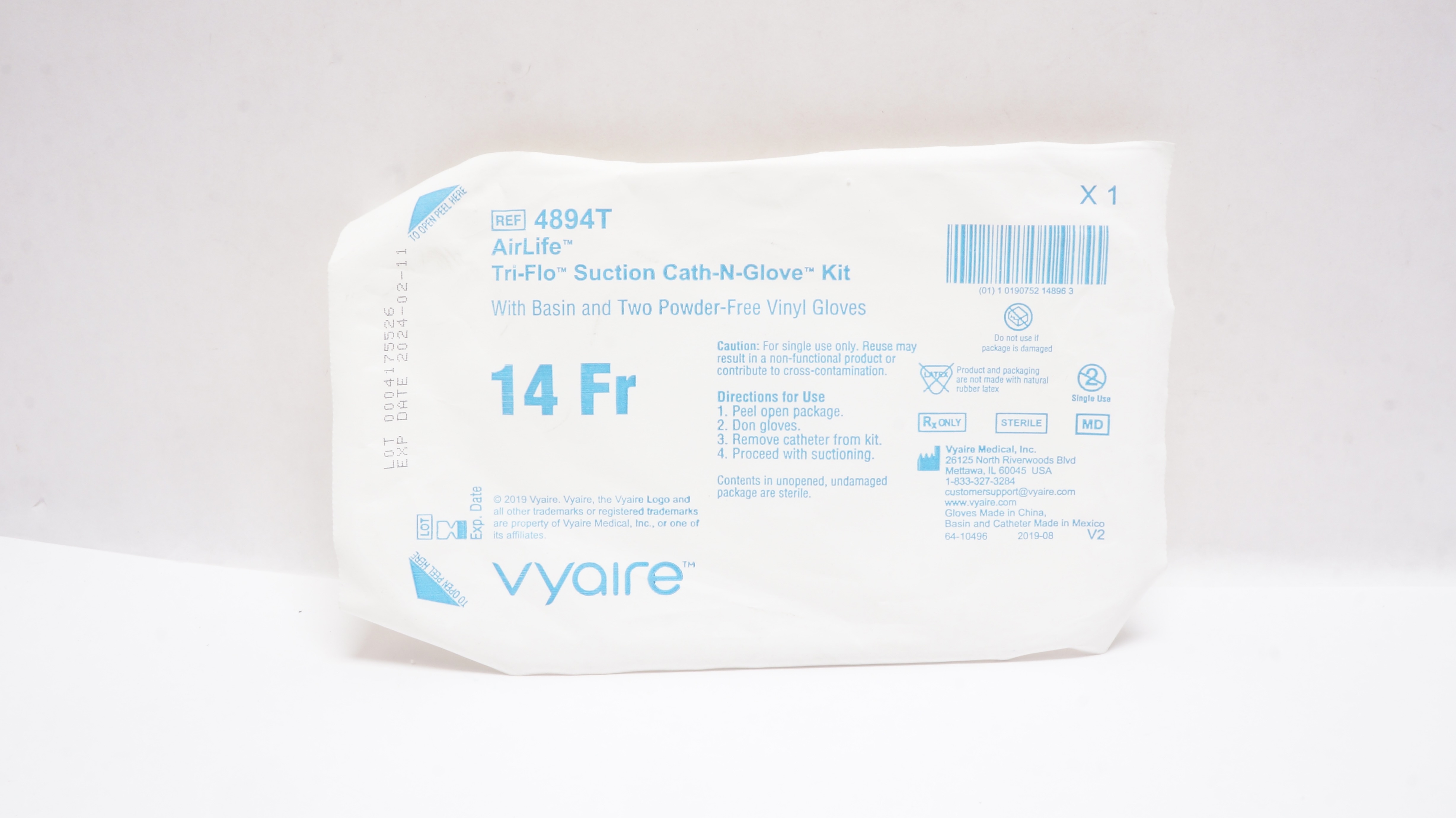 Vyaire 4894T AirLife Tri-Flo Suction Cath-N-Grove Kit 14Fr