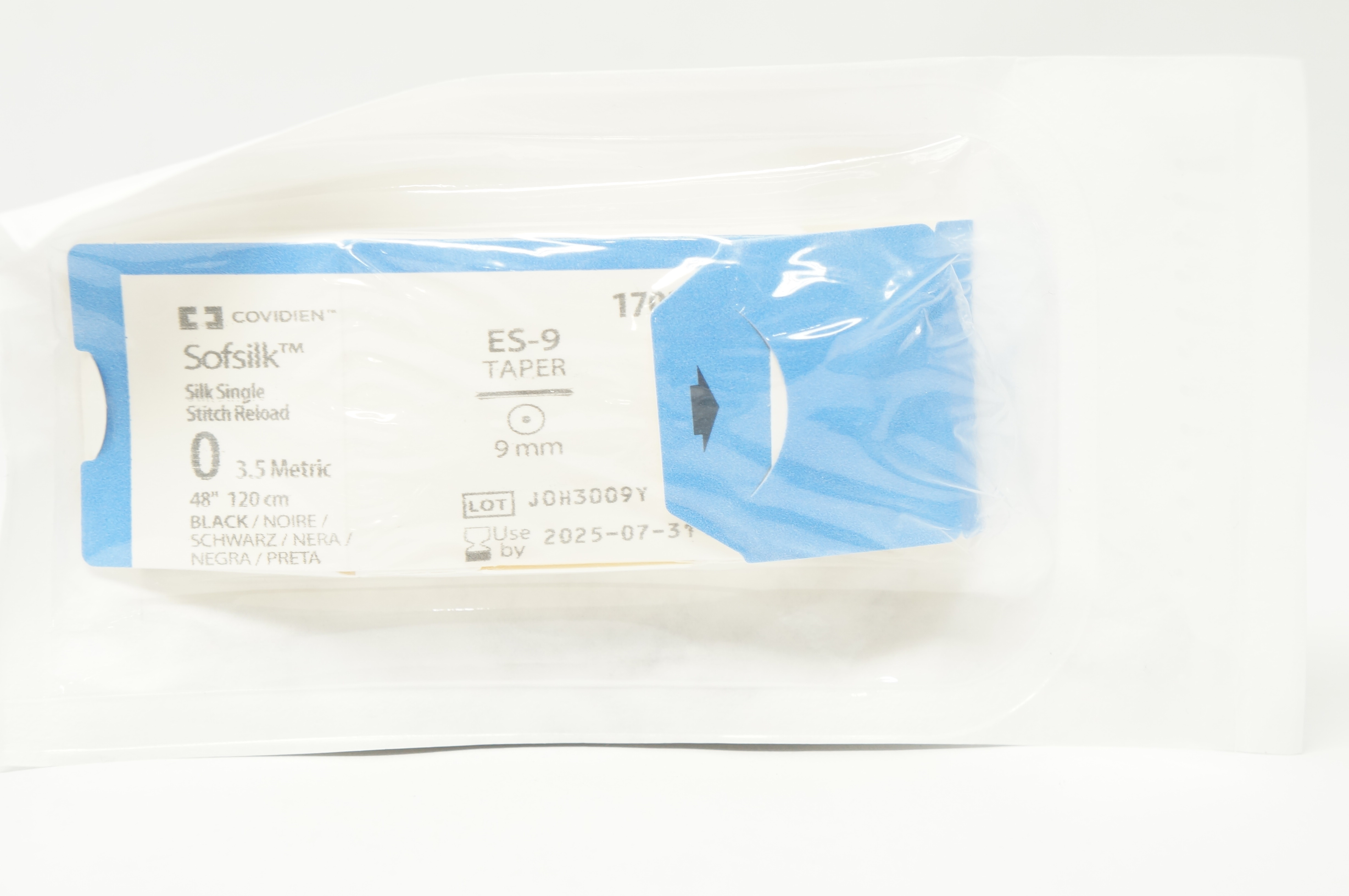 Covidien 170003 0 Sofsilk Silk Single Stitch Reload ES-9 Taper 9mm 48inch