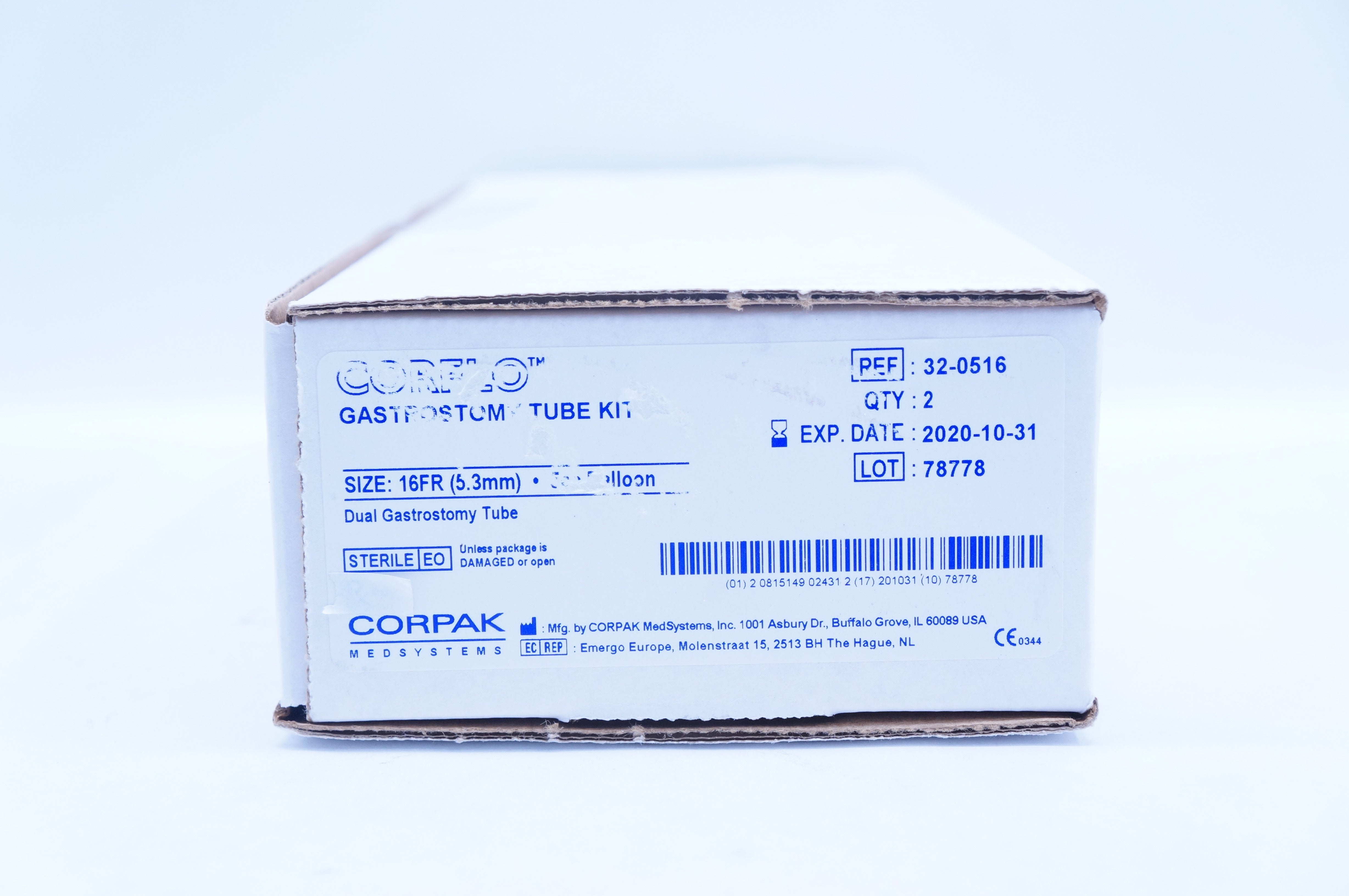 Corpak Medsystems 32-0516 Gastrostomy Tube Kit 16 Fr, 5cc Balloon (x) - Box of 2