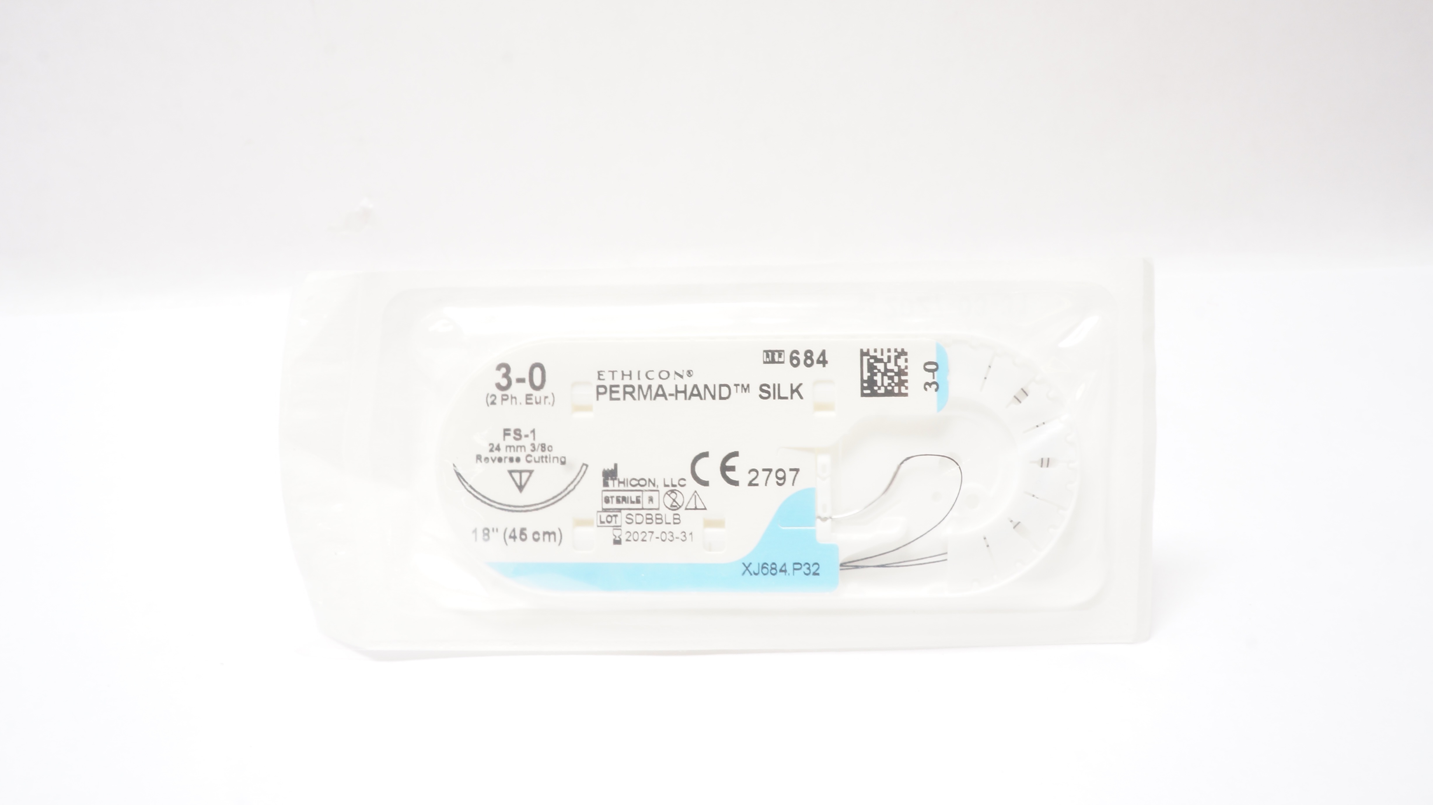 Ethicon 684 3-0 Perma-Hand Silk FS-1 24mm 3/8c Reverse Cutting 18inch