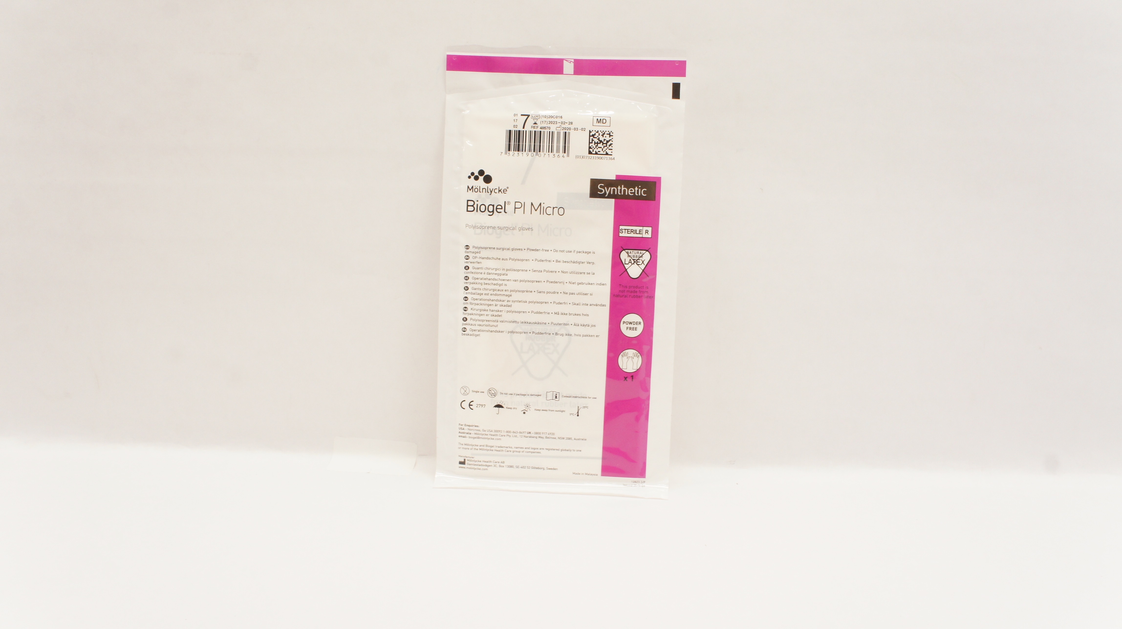 Molnlycke Healthcare 48570 Biogel PI Micro Polyisoprene Surgical Gloves Size 7