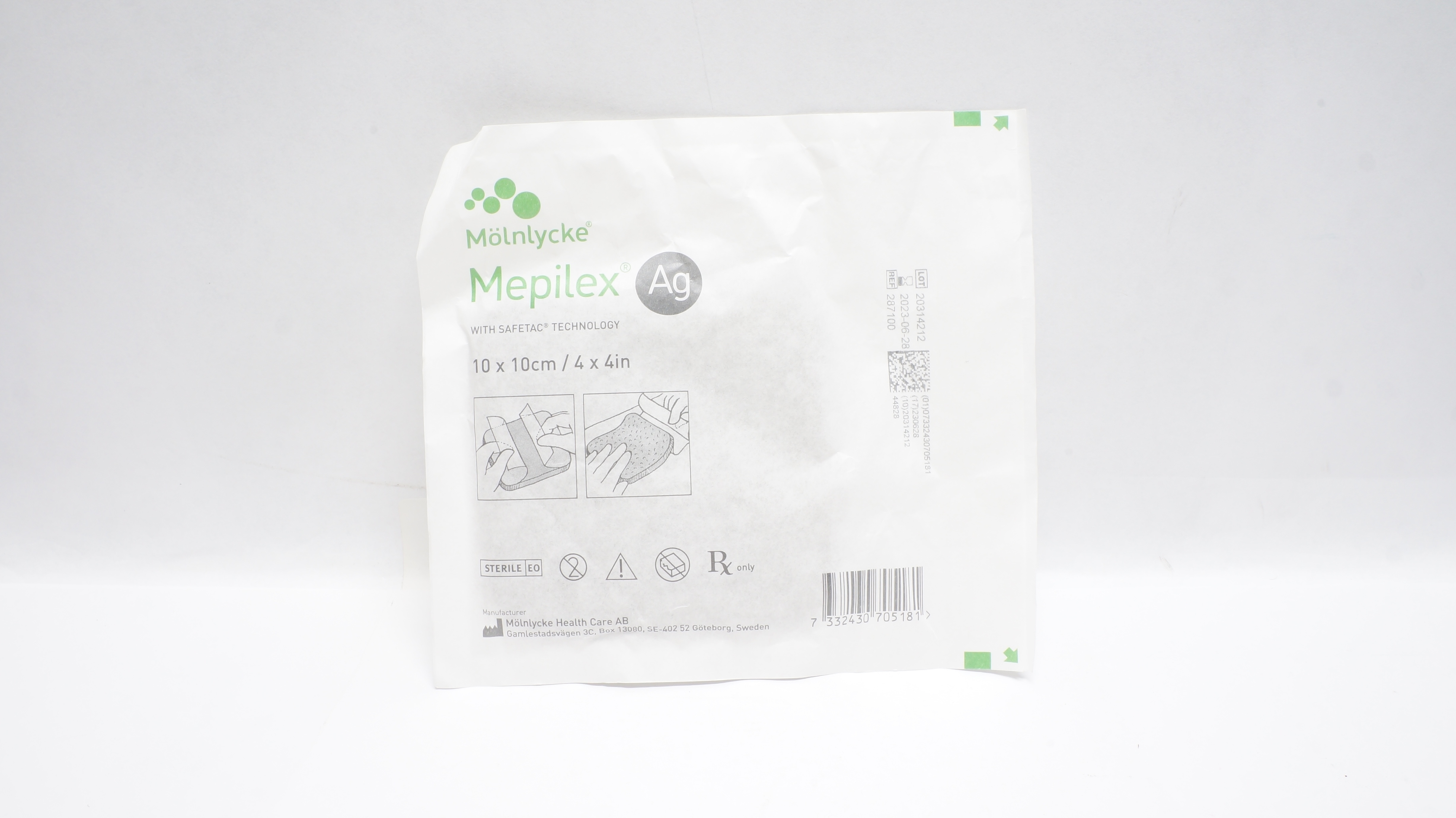 Molnlycke Healthcare 287100 Mepilex Ag with Safetac Technology 4inch x 4inch (x)