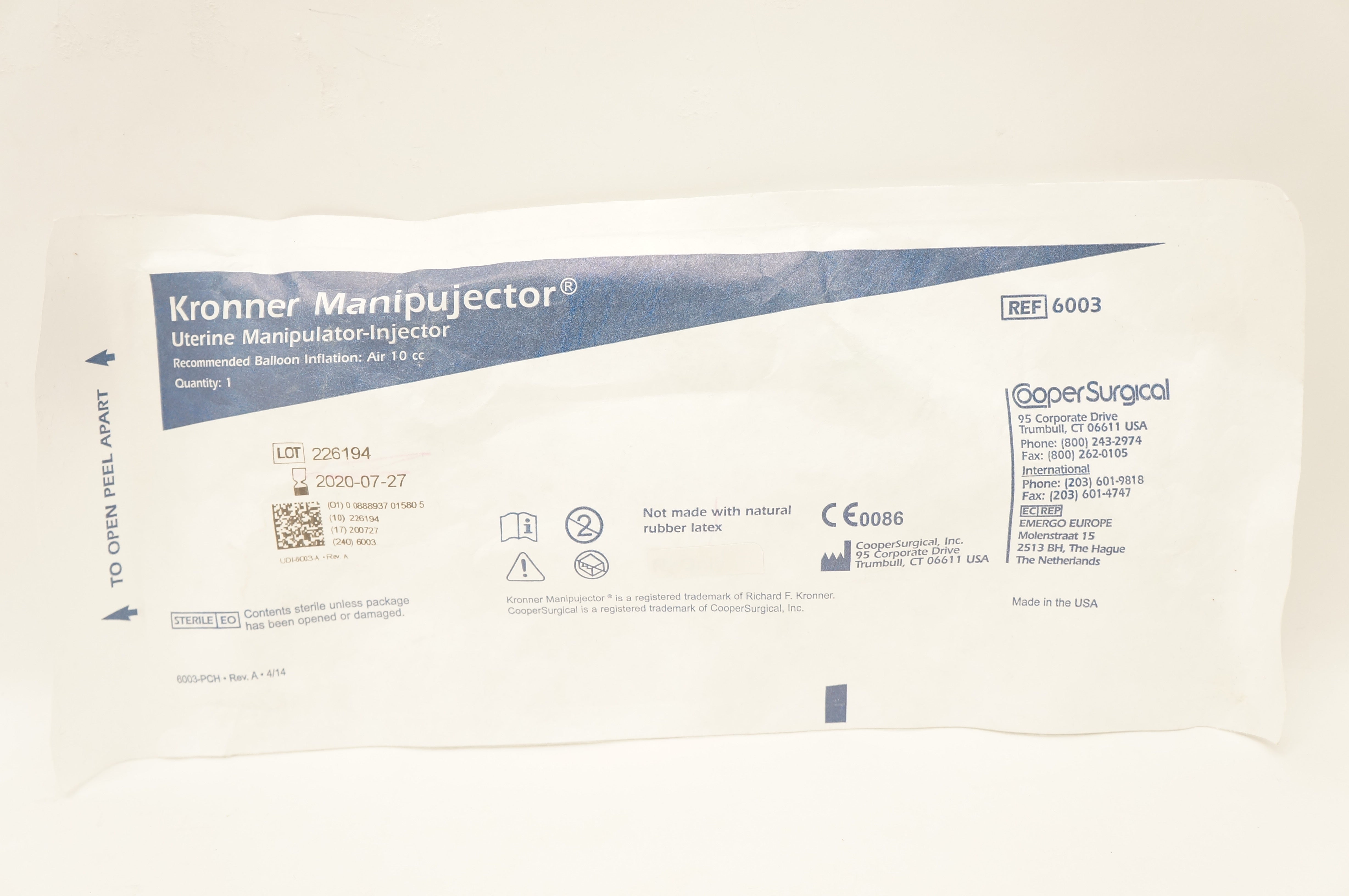 Cooper Surgical 6003 Kronner Manipujector Uterine Manipulator-Injector 10cc (x)