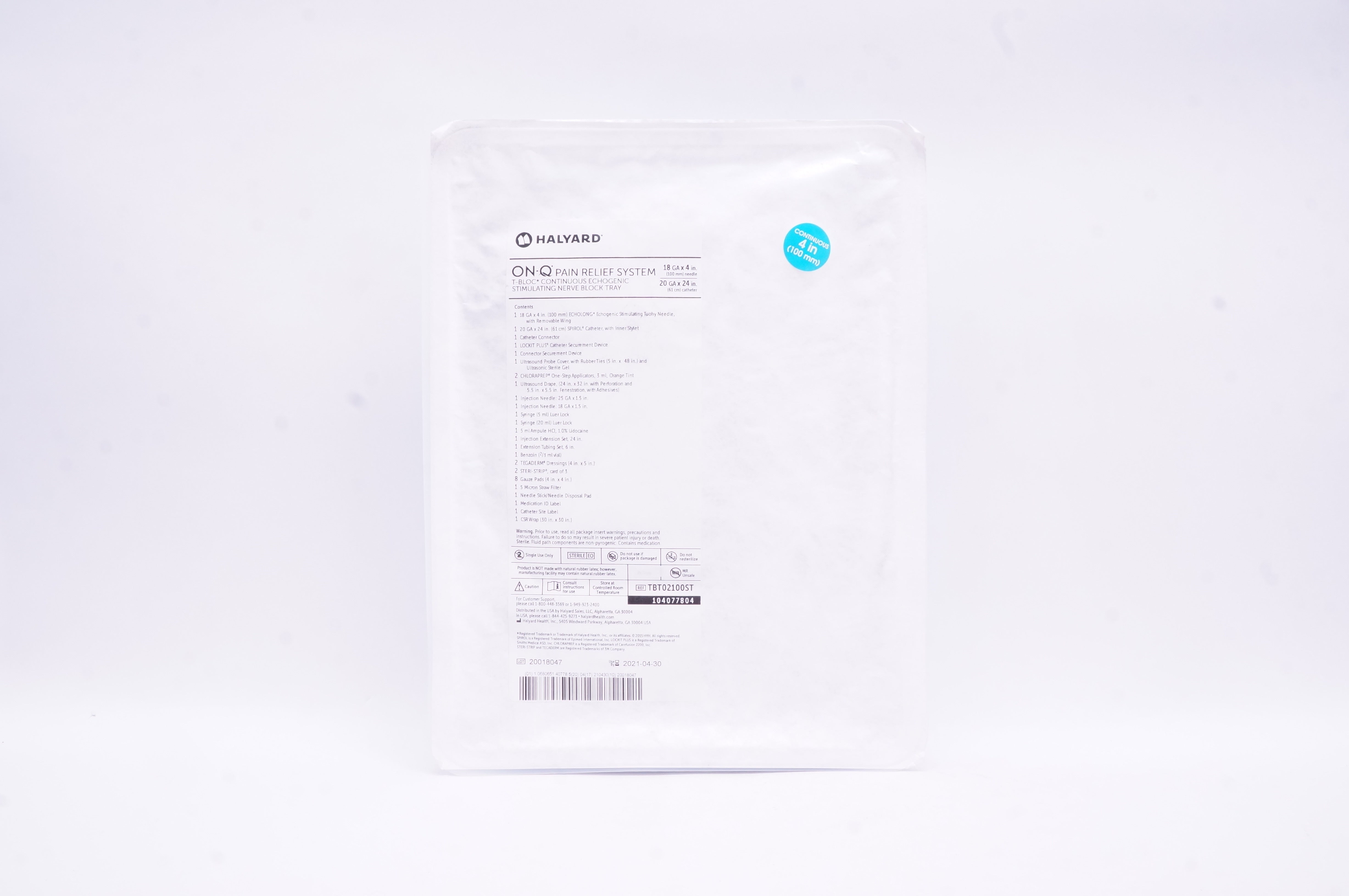 Halyard TBT02100ST ON-Q Pain Relief T-Bloc Stimulating Nerve Block Tray (x)