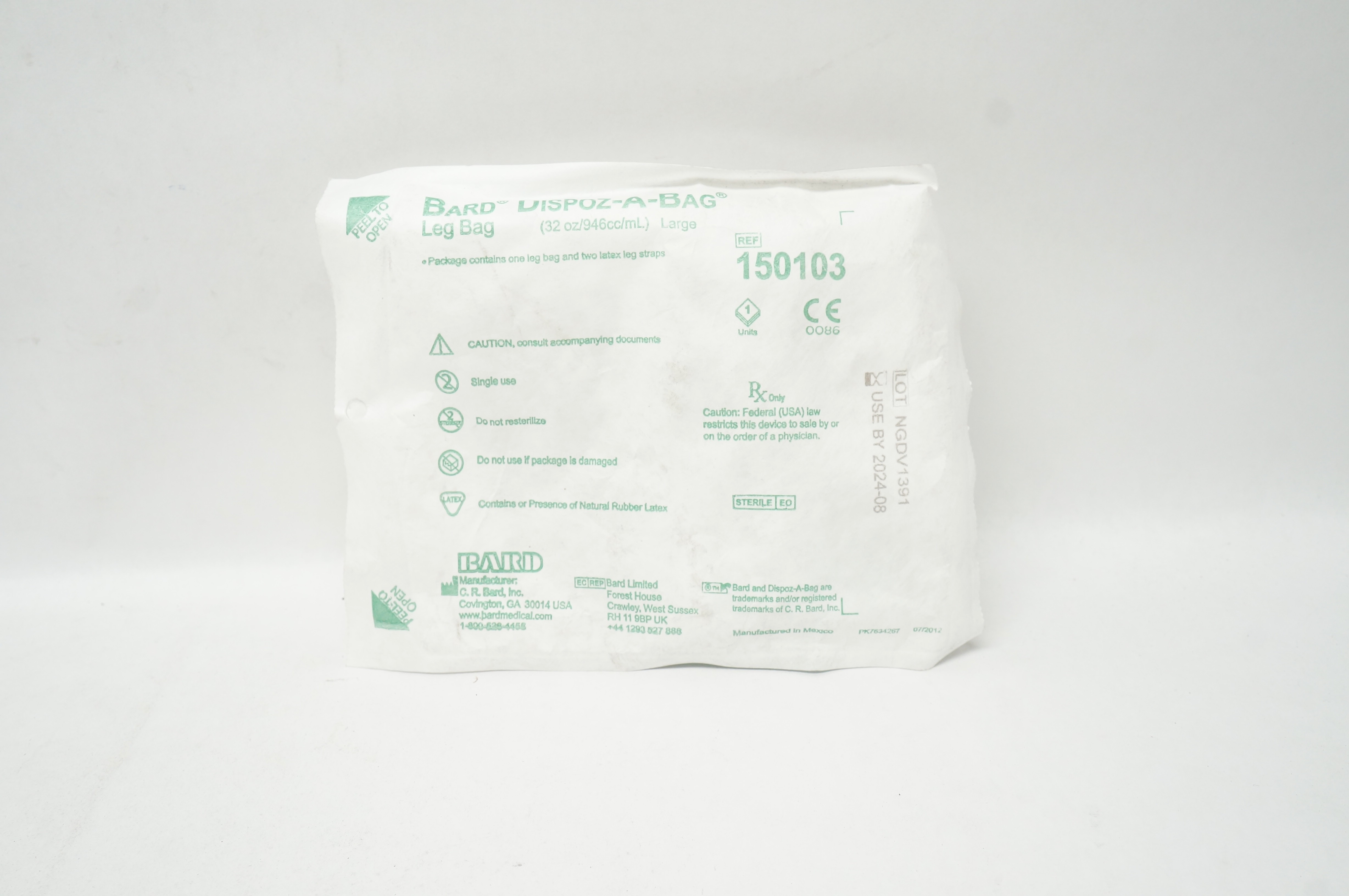 Bard 150103 Dispoz-A-Bag Leg Bag, Large 32oz//946cc/mL