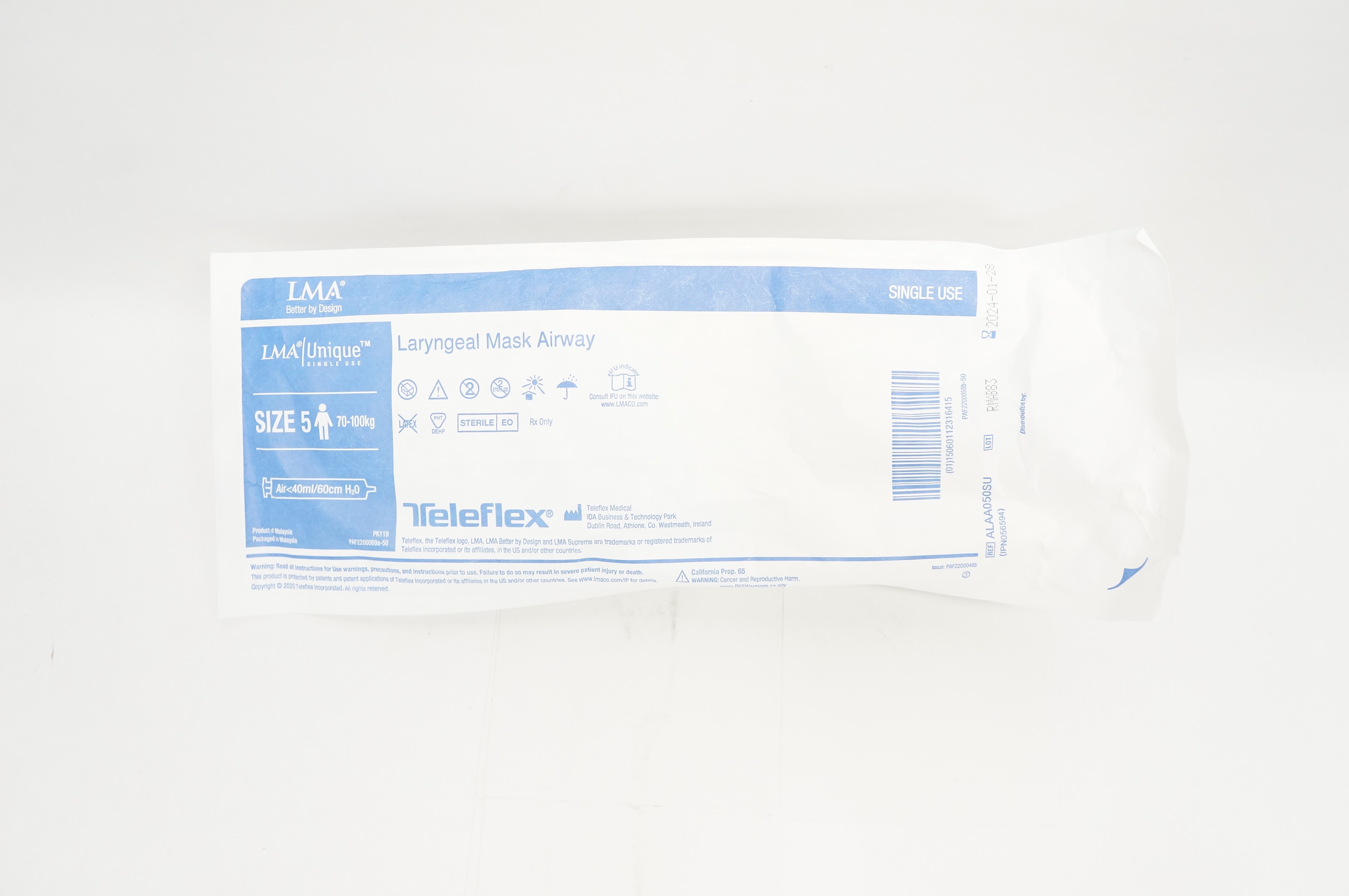 Teleflex ALAA050SU LMA Unique Laryngeal Mask Airway Size 5 70-100kg