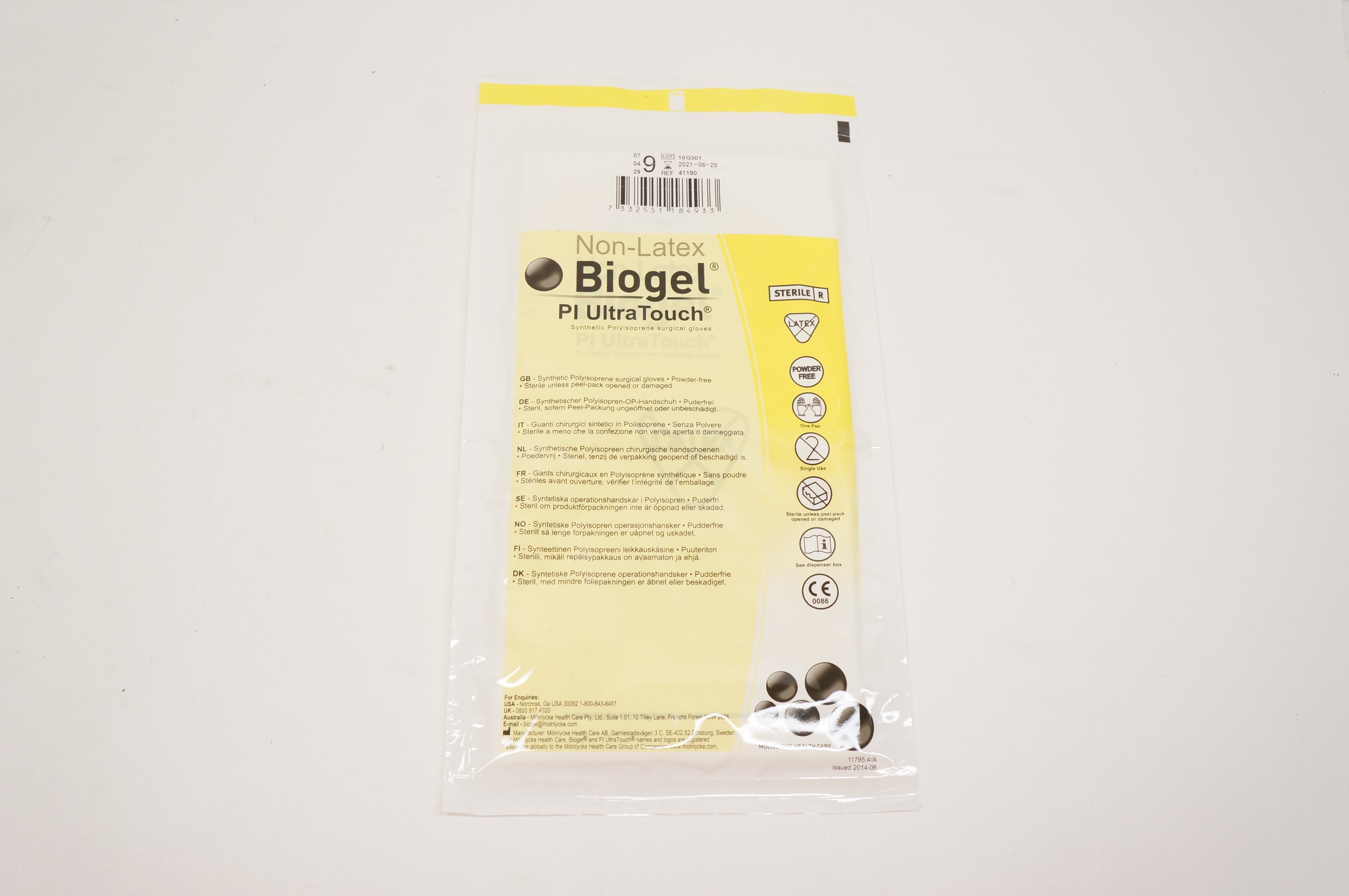 Molnlycke Health Care 41190 Biogel Pl UltraTouch Synthetic Gloves 9