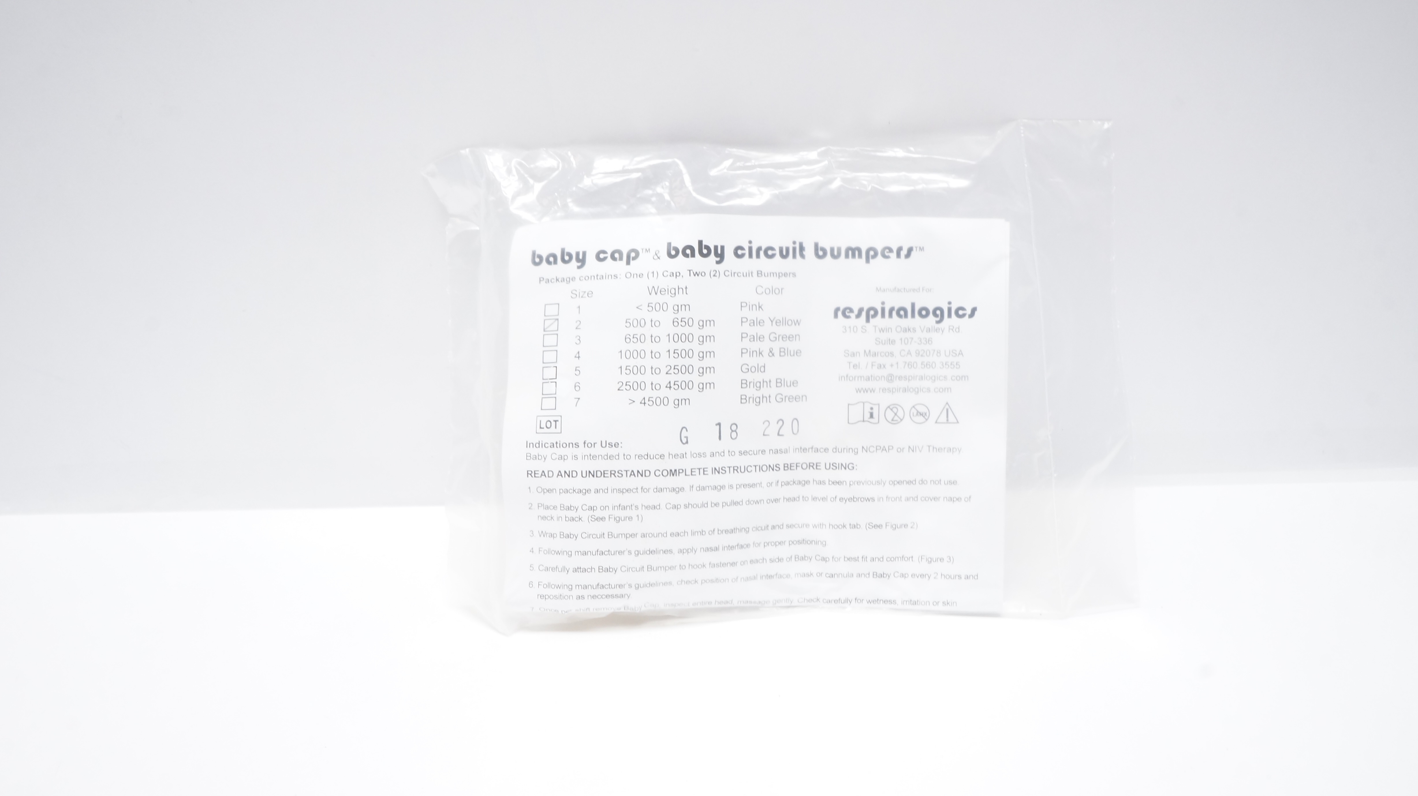 Respiralogics Baby Cap & Baby Circuit Bumpess, Size 2 500 to 650gm, Pale Yelow