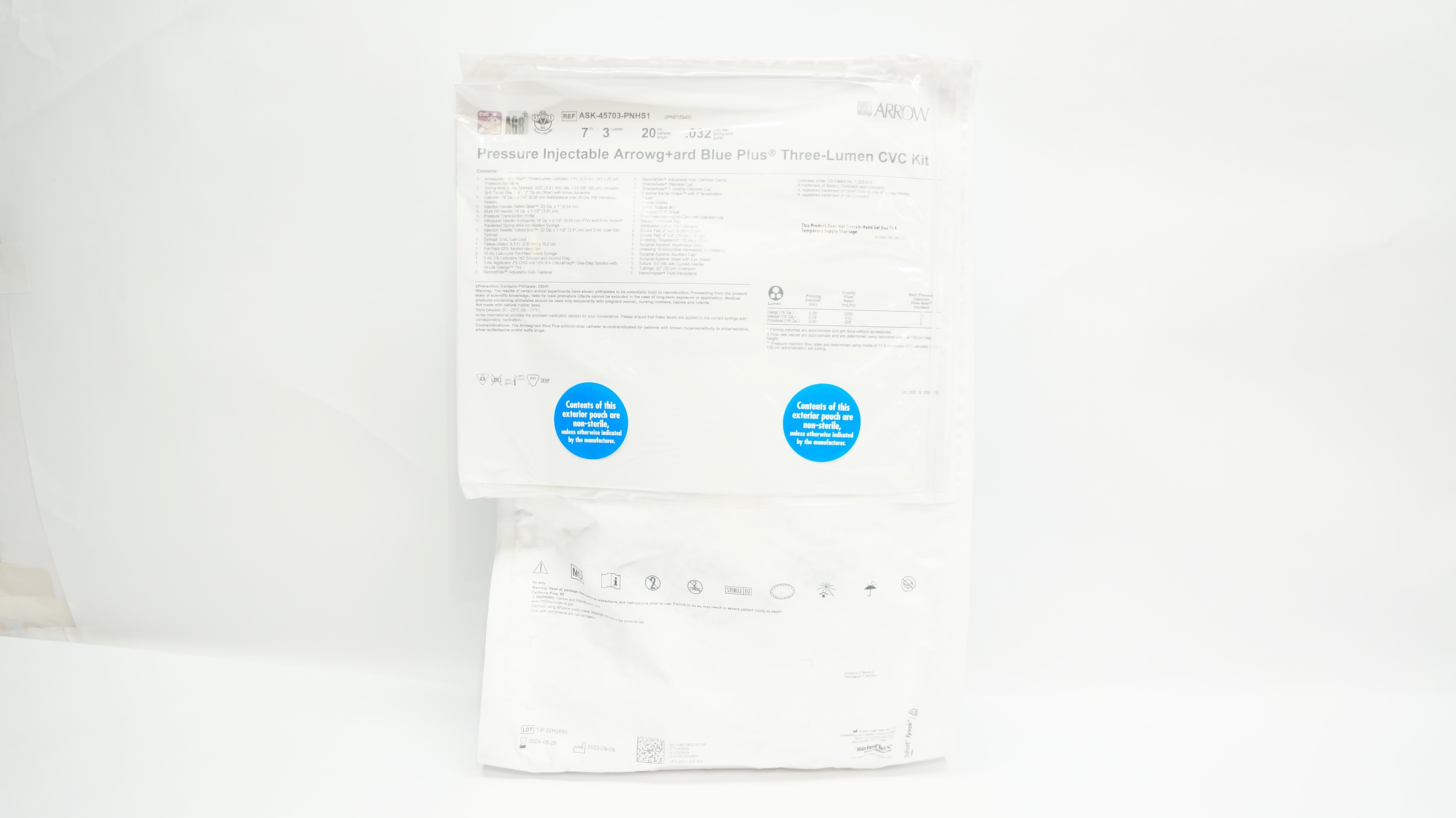 Arrow ASK-45703-PNHS1 AGB+ Multi-Lumen CVC Kit 7Fr x 20cm x .032inch