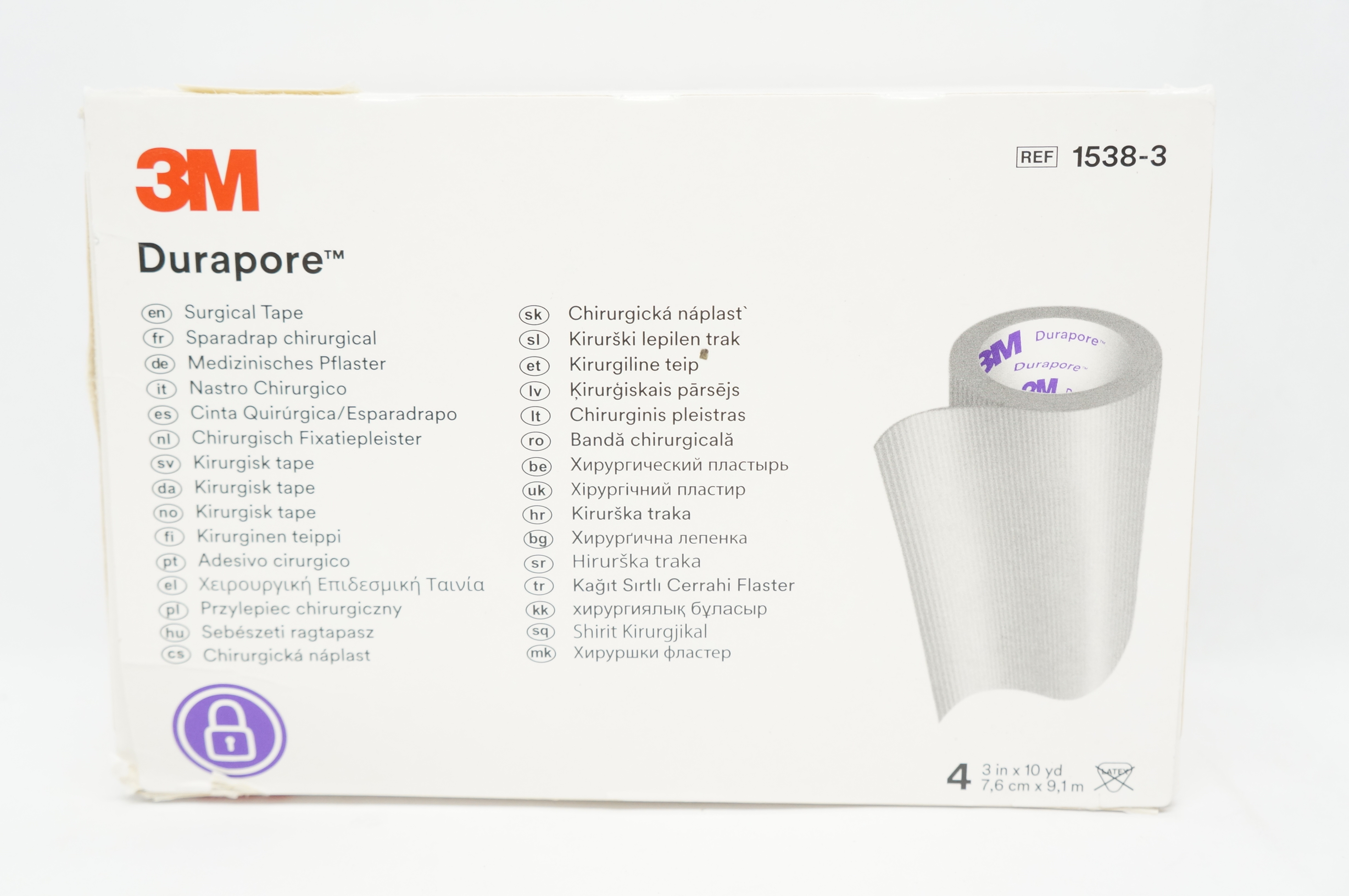 3M 1538-3 Durapore Surgical Tape 3inch x 10yd - Box of 4
