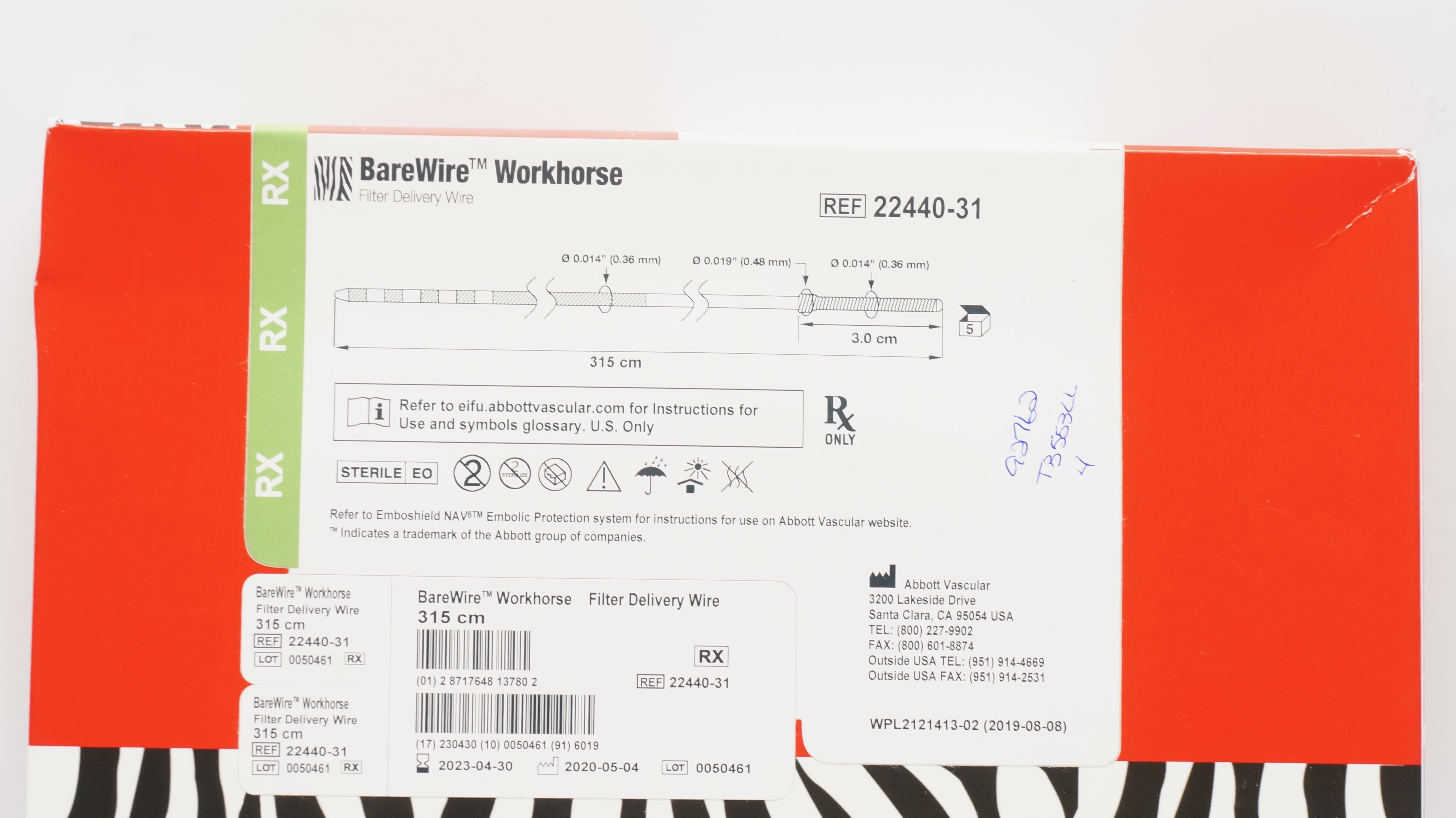 Abbott 22440-31 BareWire Filter Delivery Wire 0.014inch x 315cm (x) - Box of 4