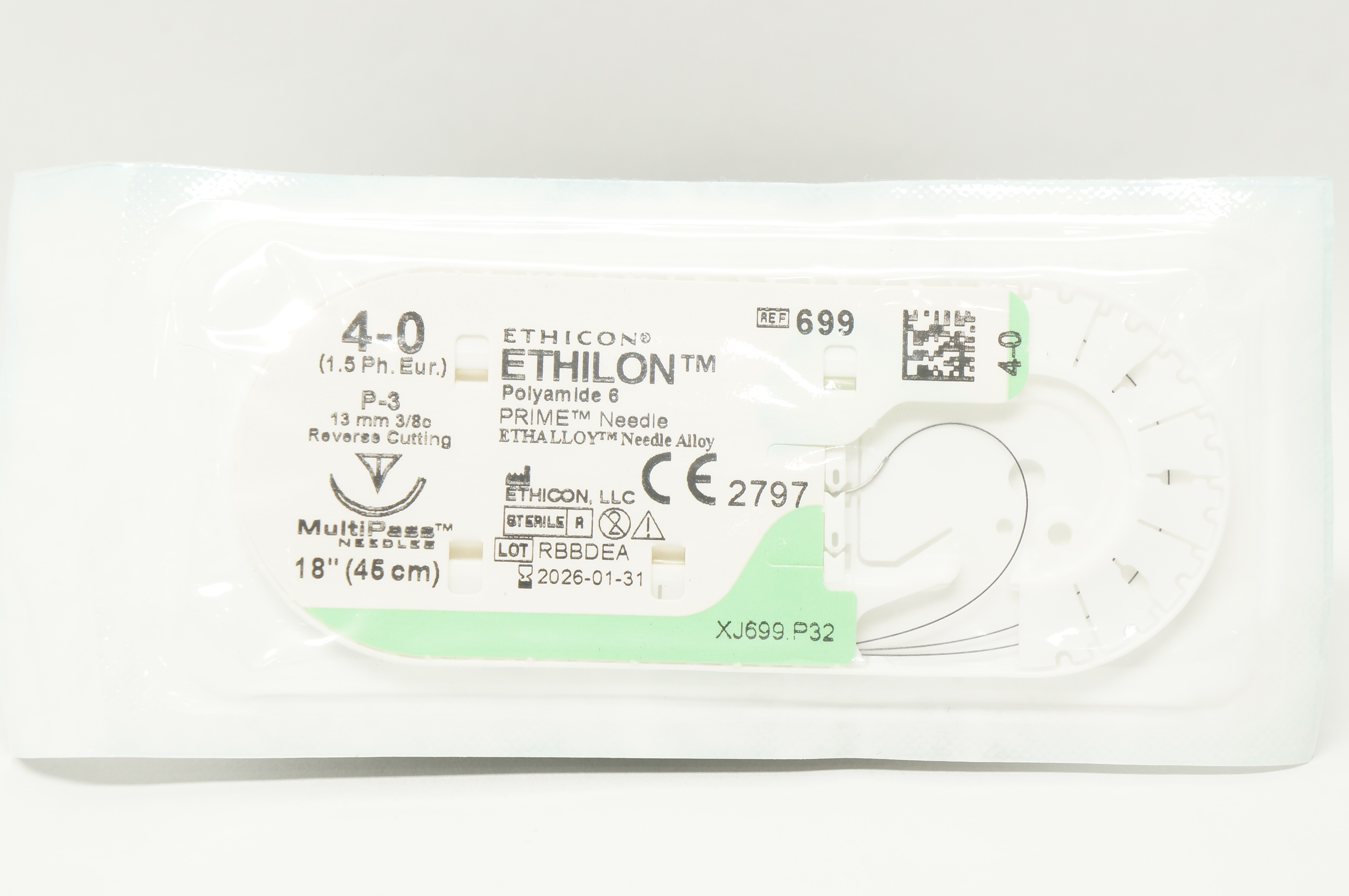 Ethicon 699 4-0 ETHILON, P-3, 13mm 3/8c Reverse Cutting, 18inch