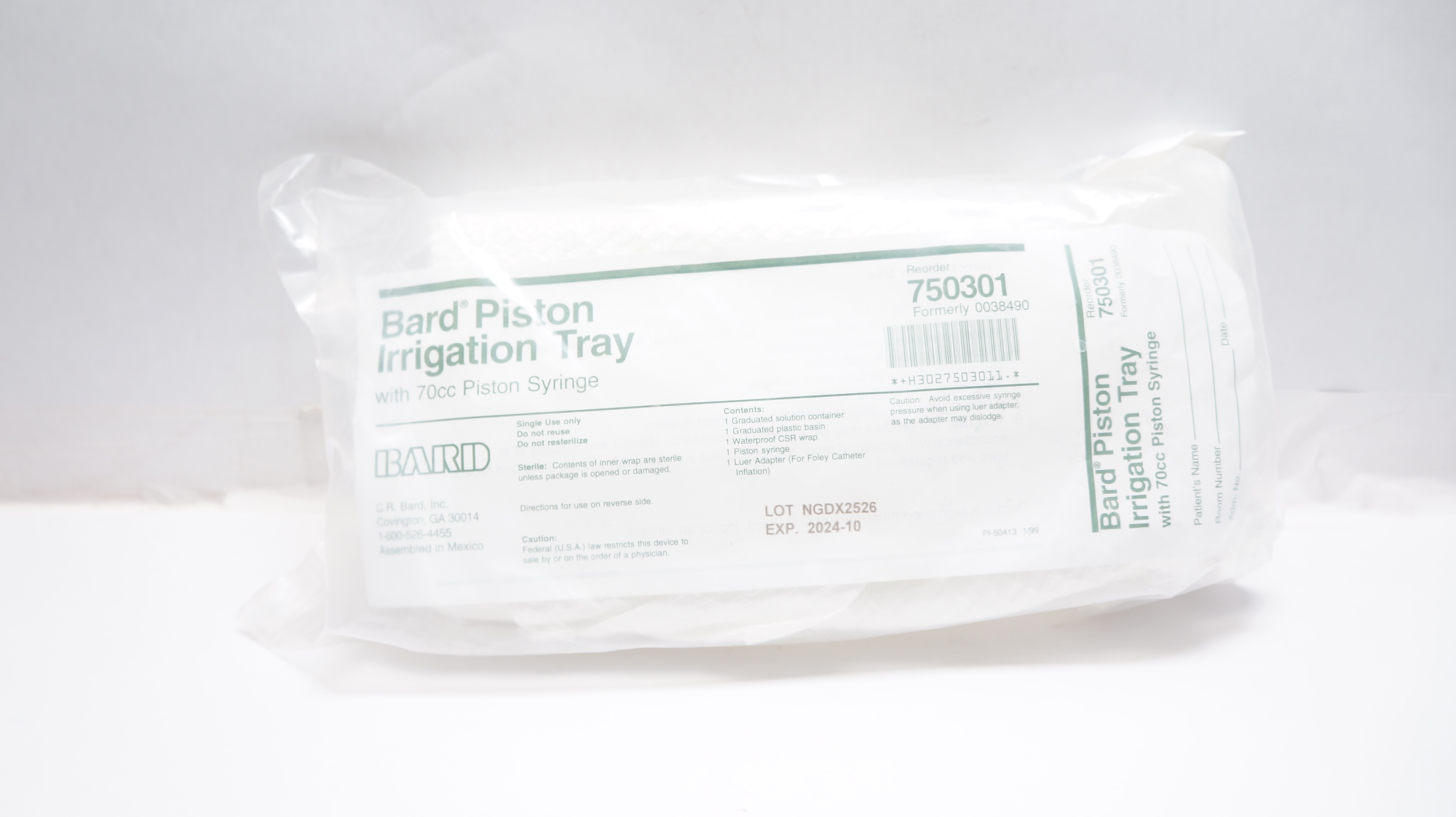 Bard 750301 Piston Irrigation Tray with 70cc Piston Syringe