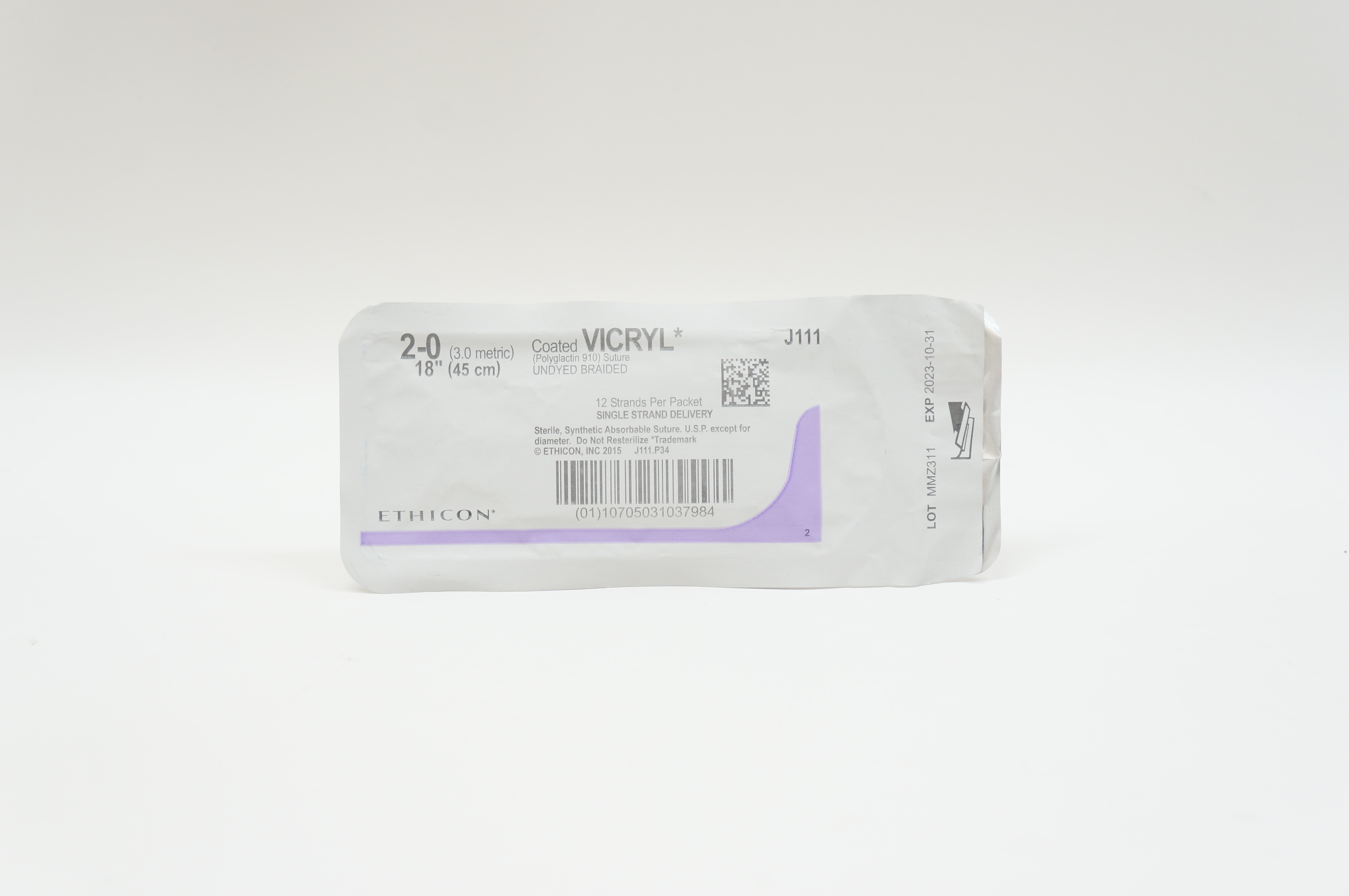 Ethicon J111 2-0 VICRYL, Undyed Braided, 18inch