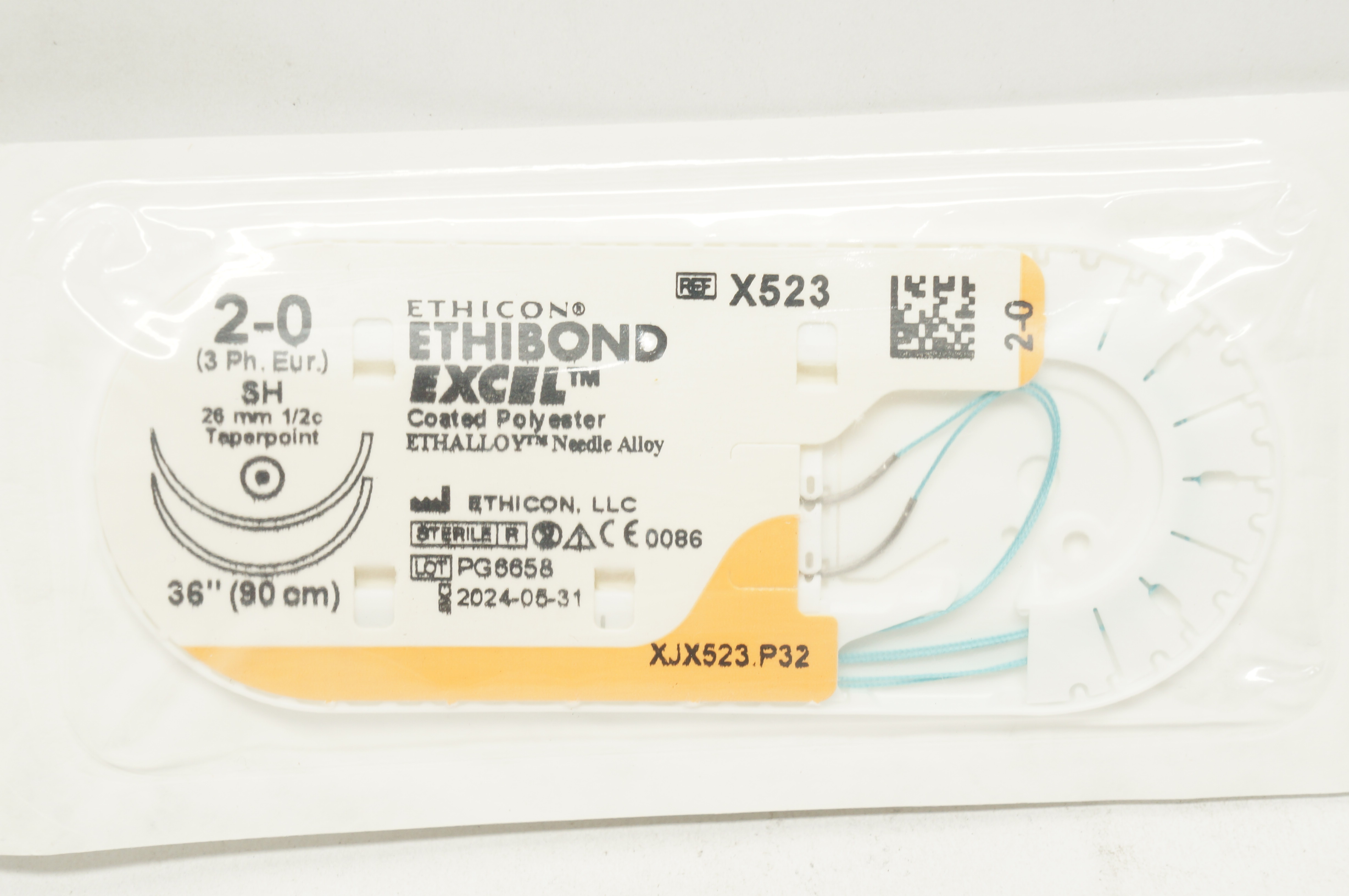 Ethicon X523 2-0 Ethibond Excel Surgical Stre SH 26mm 1/2c Taperpoint, 36inch