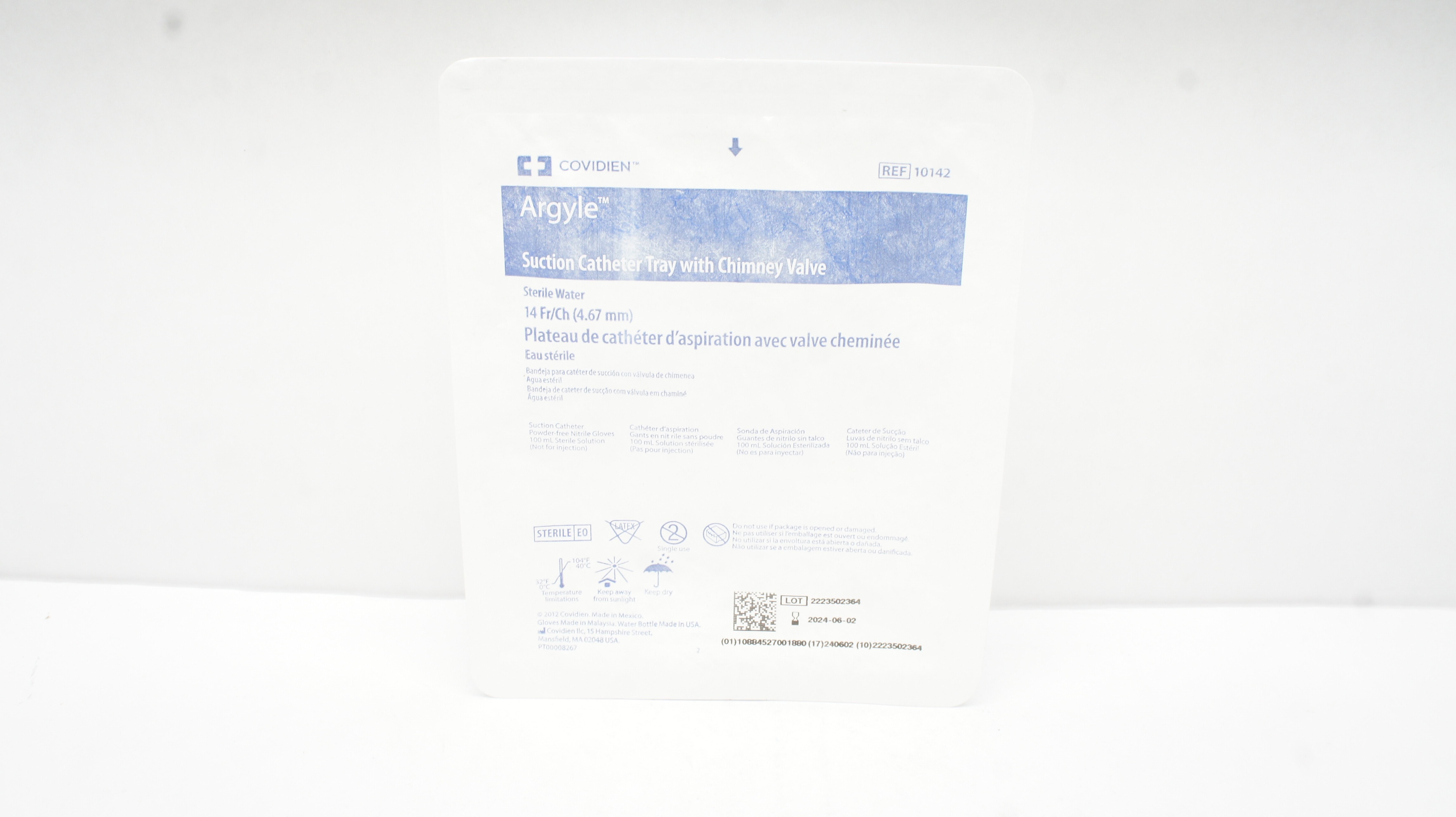 Covidien 10142 Argyle Suction Cath. Tray W/Chimney Valve 14Fr/Ch