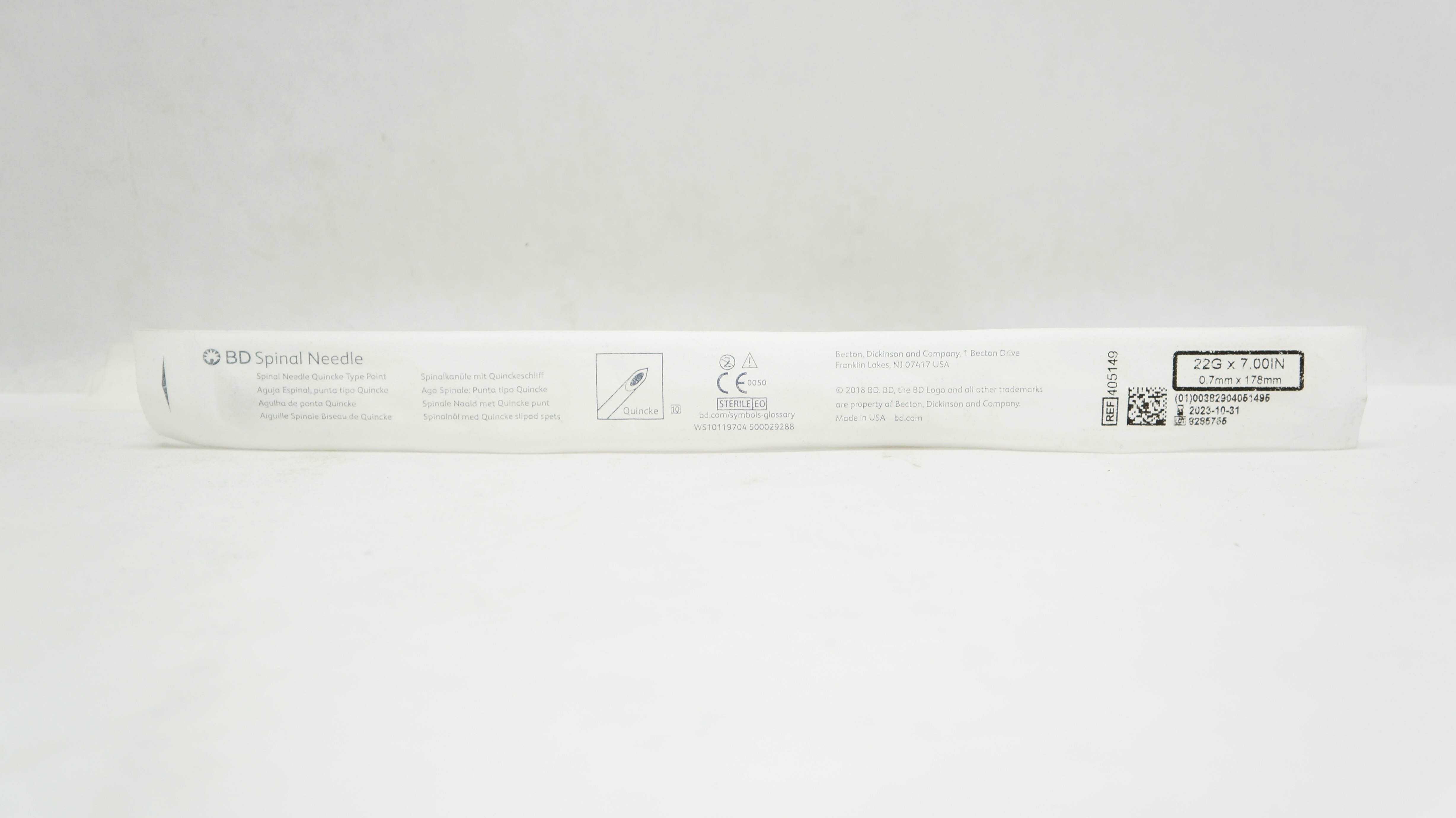 BD 405149 Spinal Ndle,Quincke Type Point 22G x 7.00 inch