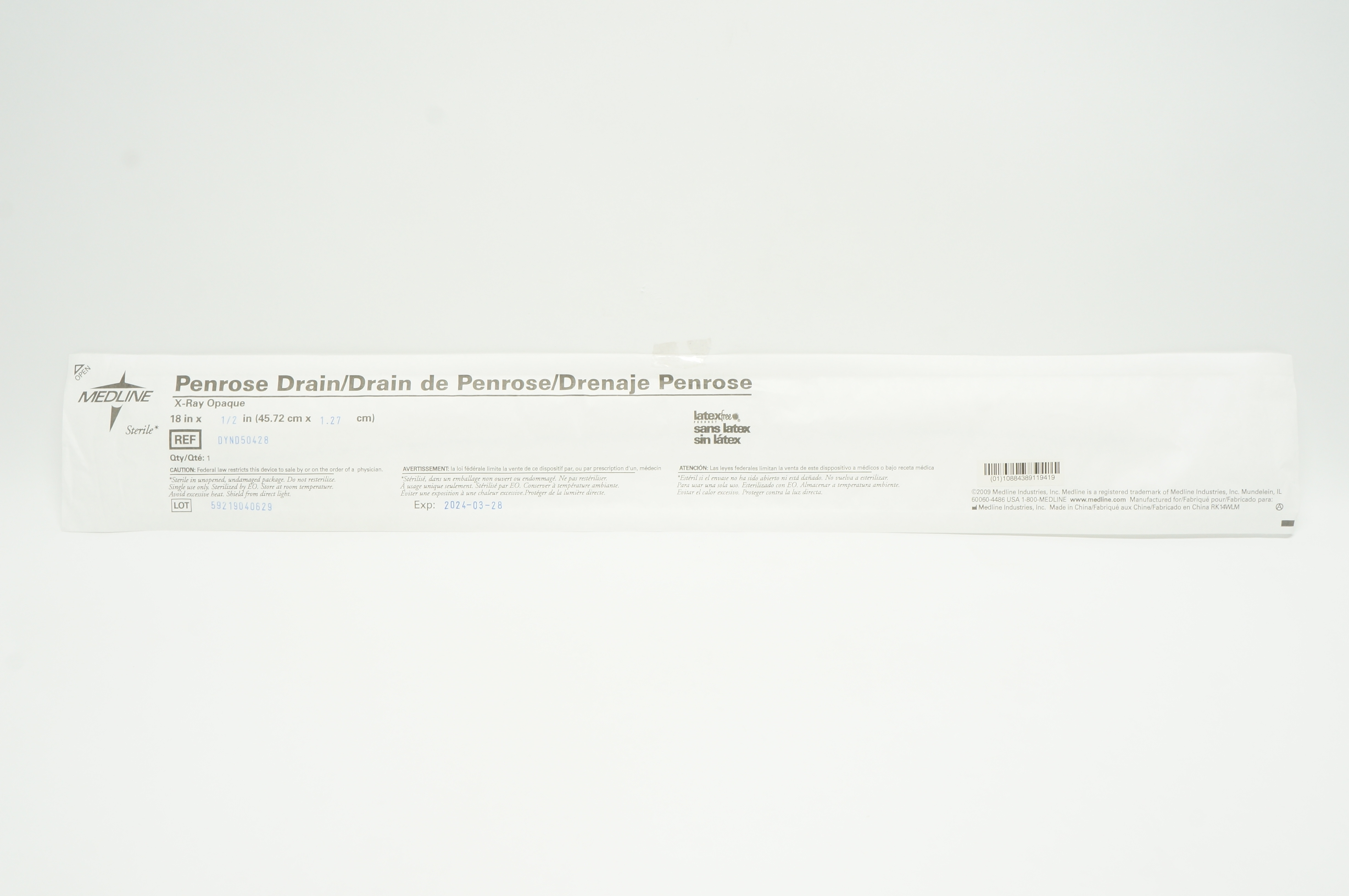 Medline DYND50428 Penrose Drain 18inch x 1/2inch