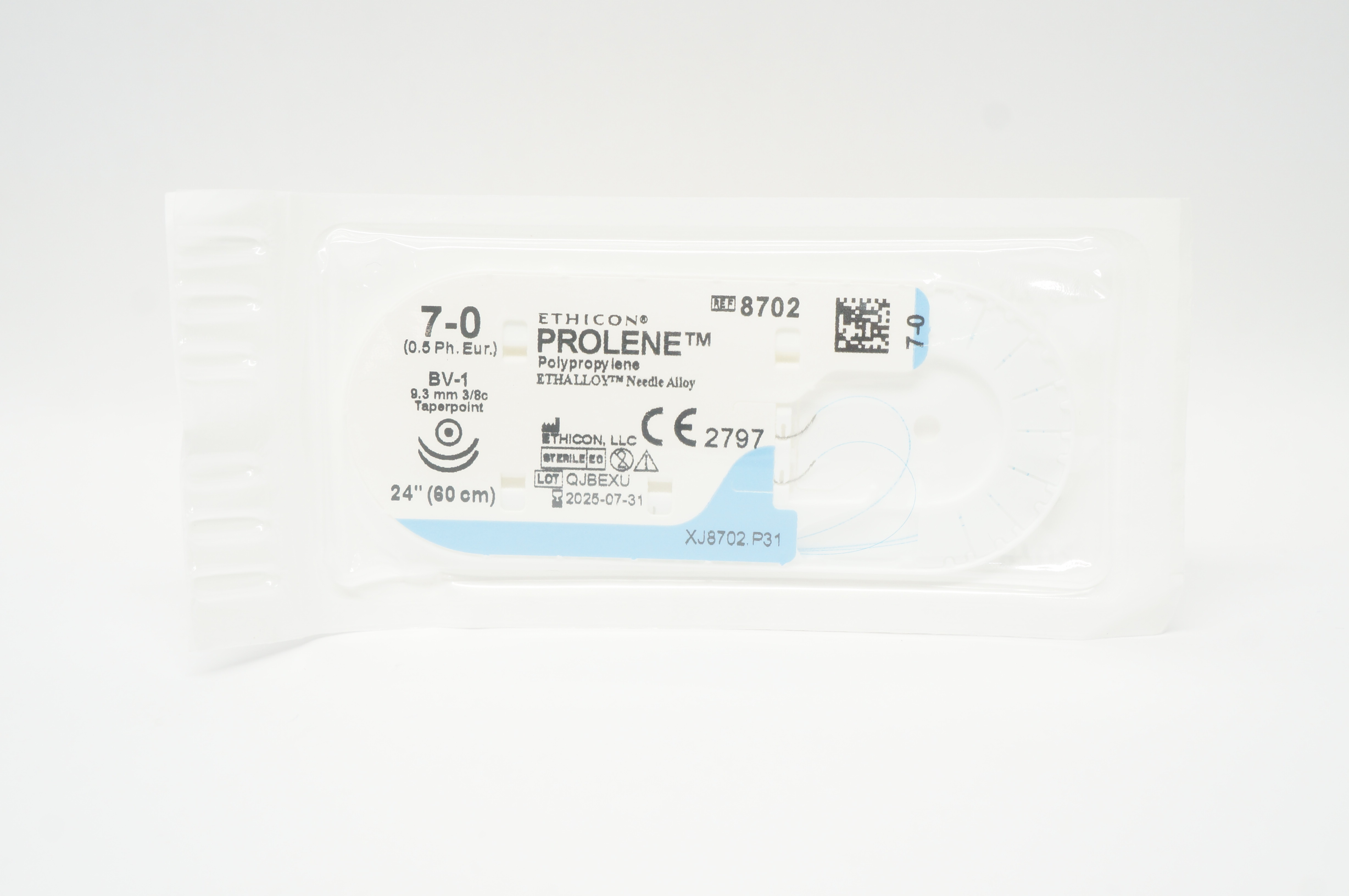 Ethicon 8702 7-0 Prolene Polypropylene Stre BV-1 9.3mm 3/8c Taperpoint, 24inch