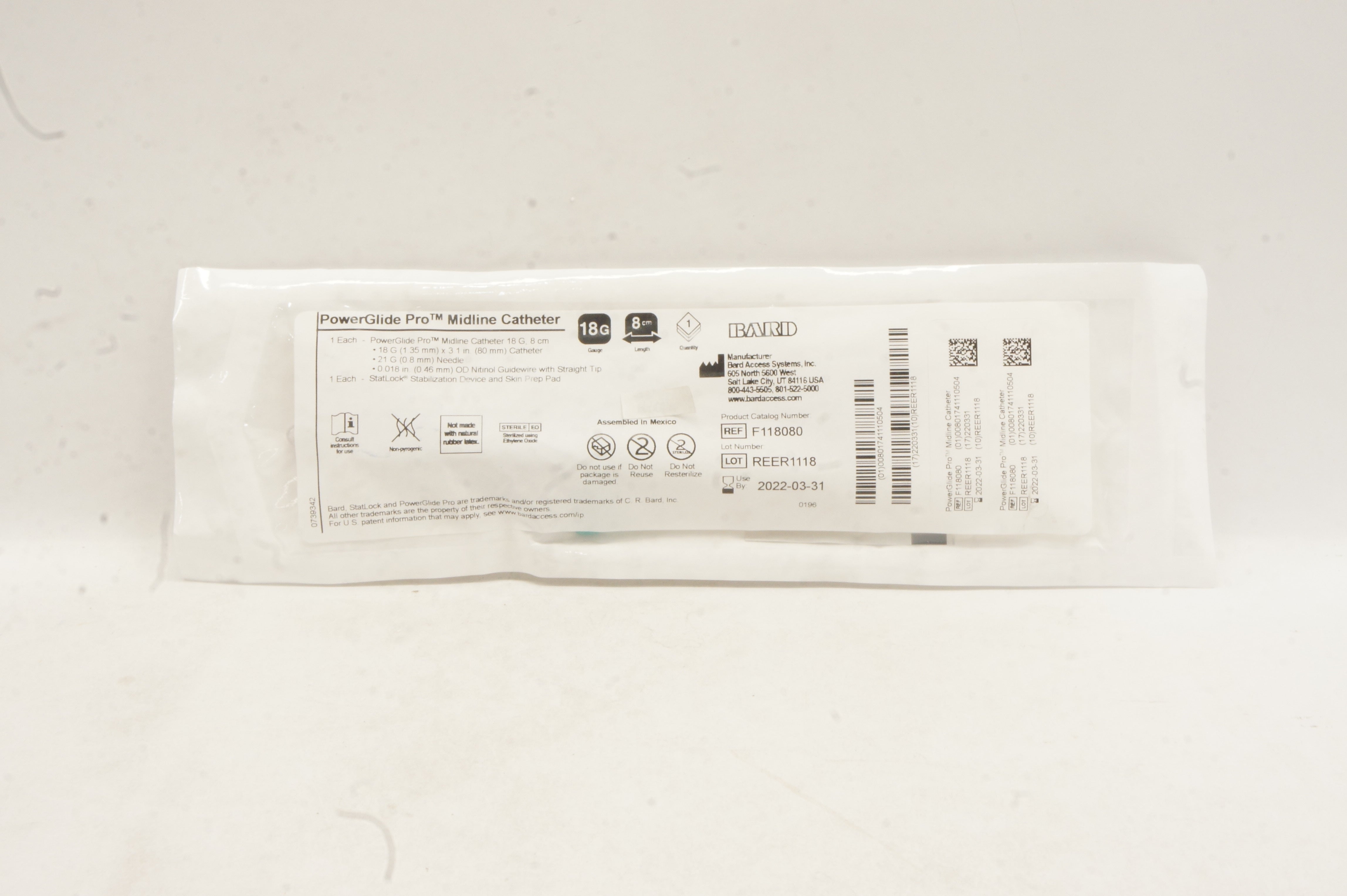 Bard F118080T PowerGlide Pro Midline Cath. 18G 8cm