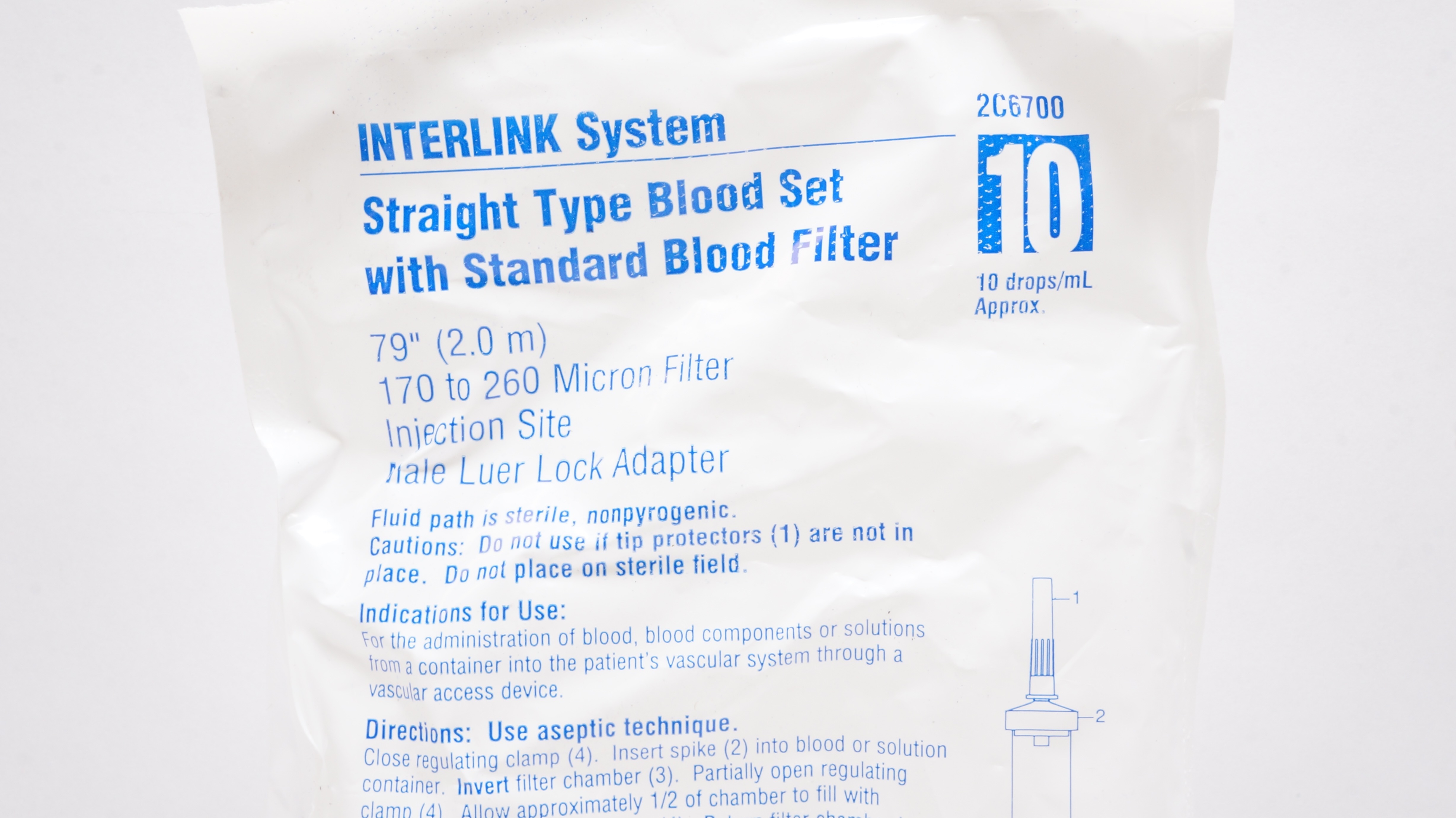 Baxter 2C6700 Interlink System Straight Type Blood Set w/Filter 79inch 10Drops/mL