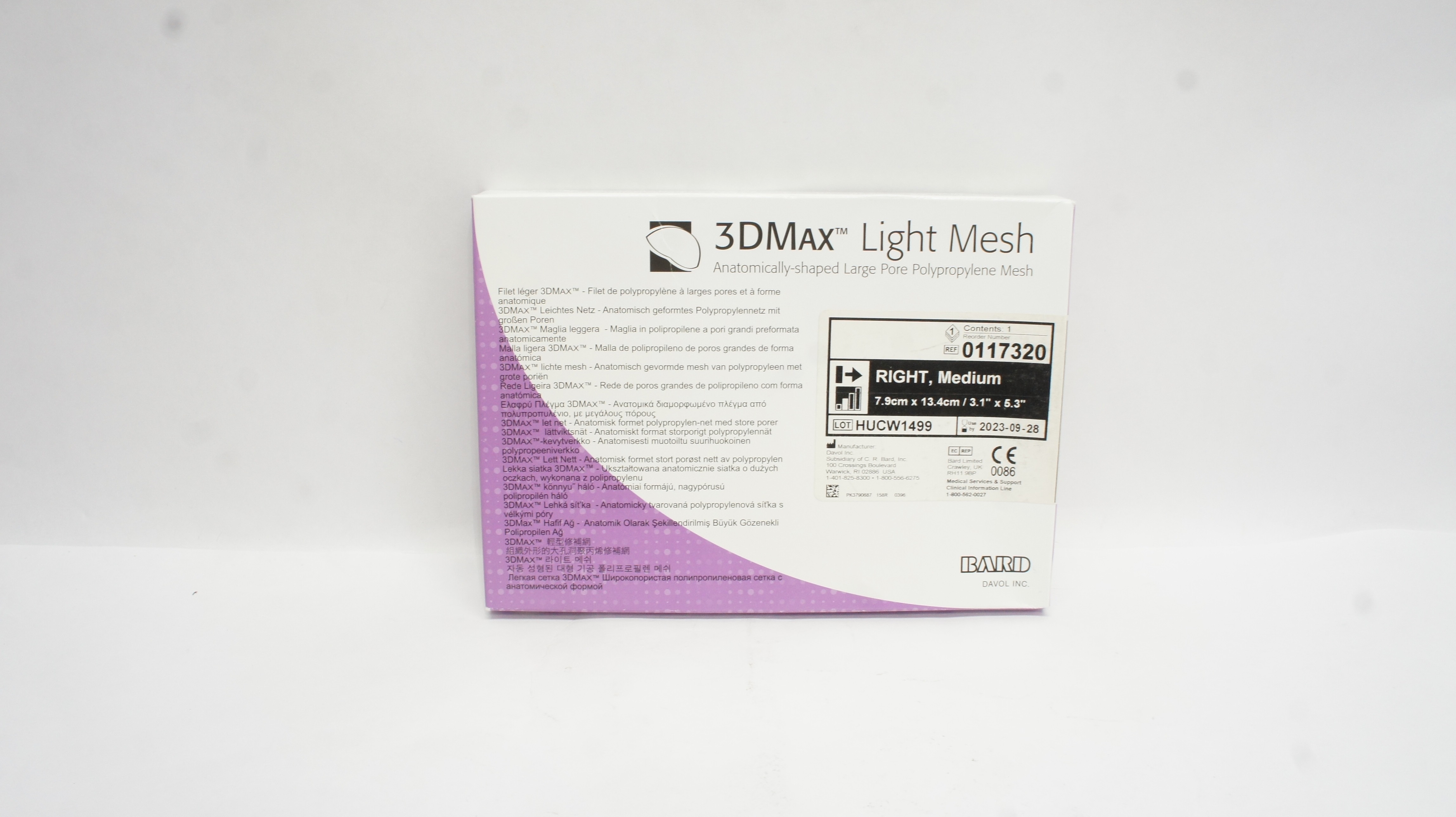 Bard 0117320 Davol 3DMax Light Mesh Right Medium 3.1inch x 5.3inch (x)
