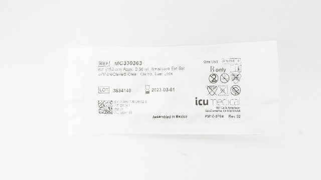 ICU Medical MC330363 Smallbore Ext Set 60" 0.36ml w/MicroClave, Clamp, Luer Lock