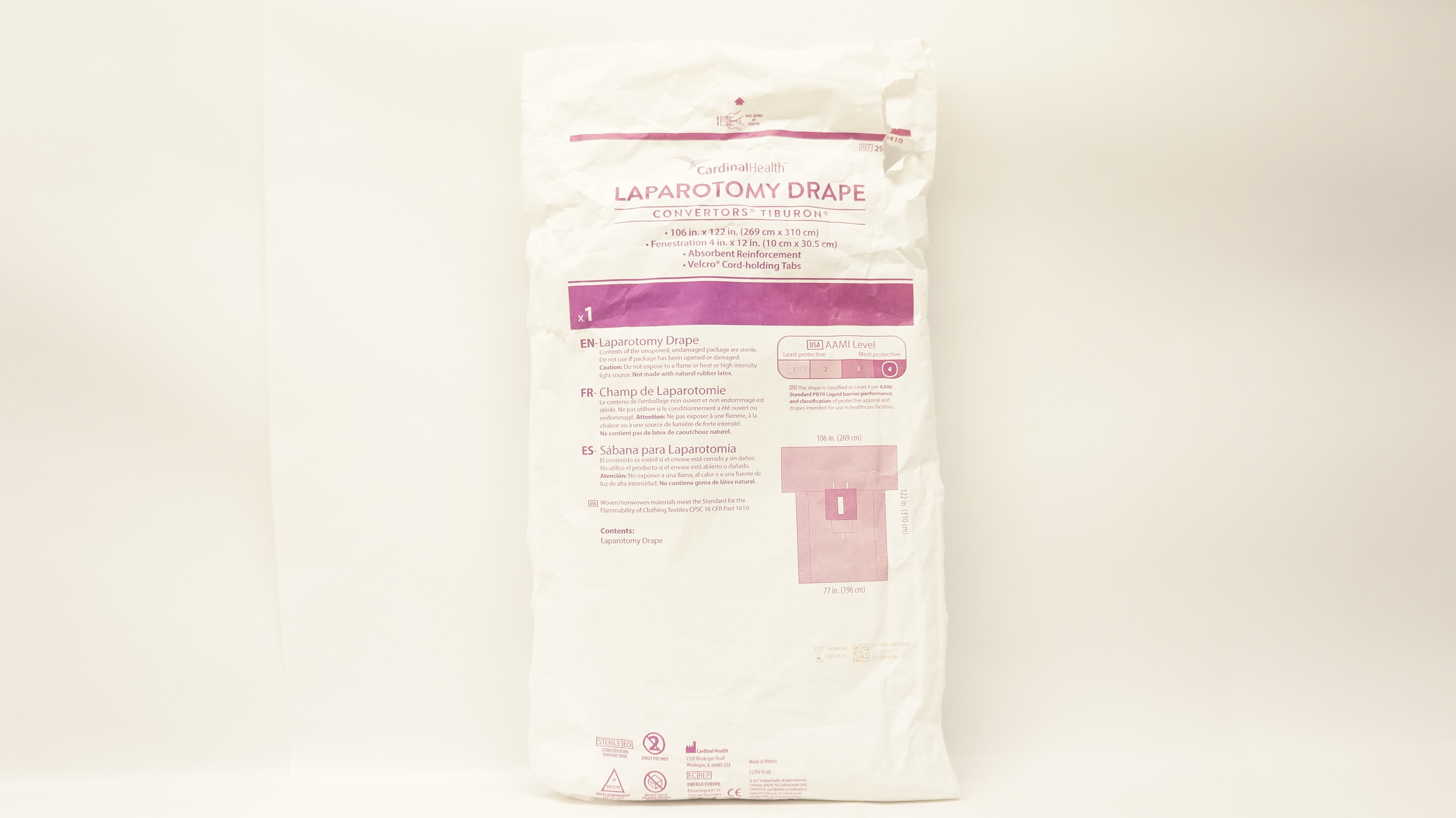 Cardinal Health 29410 Convertors Tiburon Laparotomy Drape 106inch x 122inch