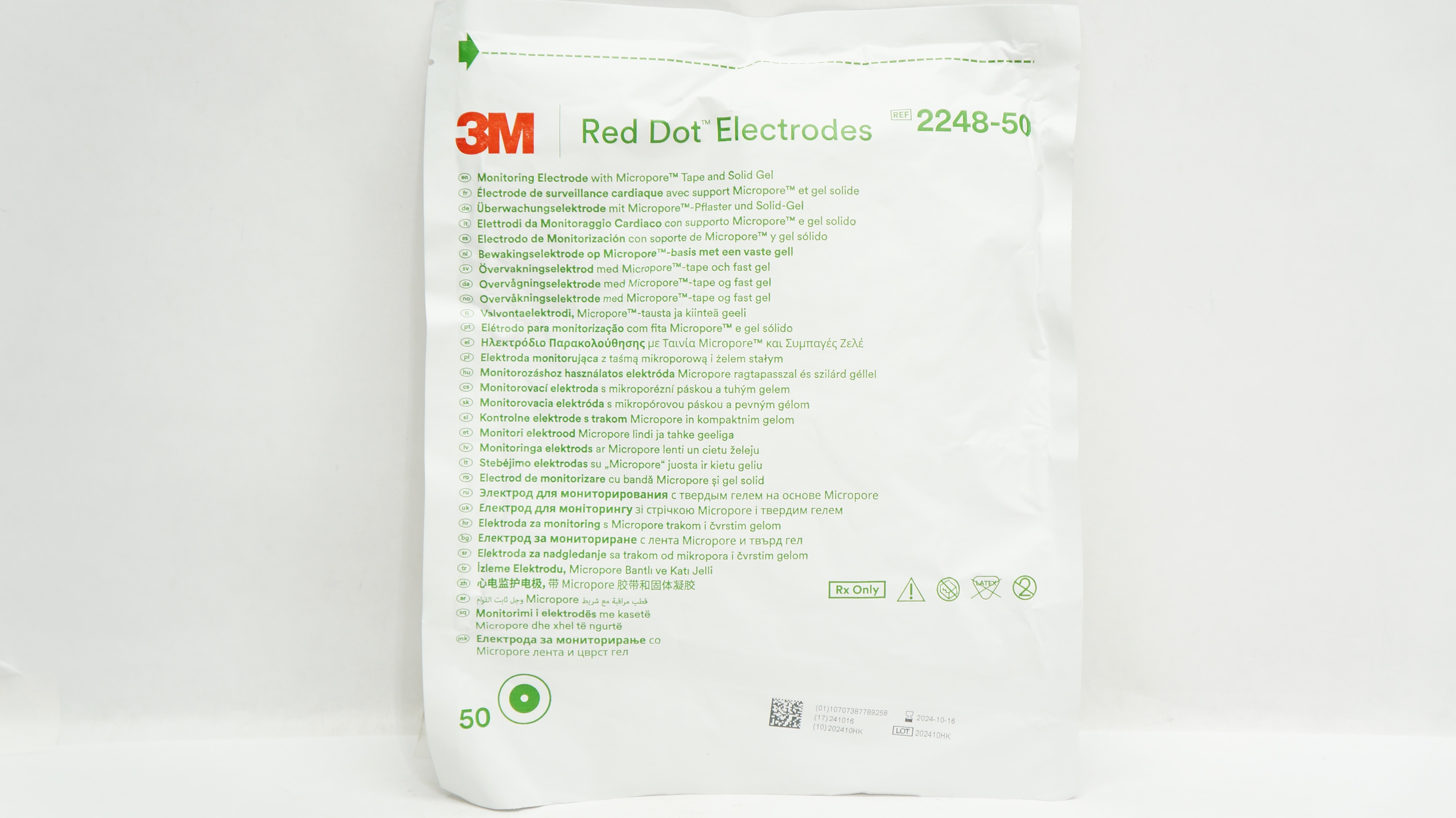 3M 2248-50 Red Dot Monitoring Electrode w/Micropore Tape&Solid Gel - Pack of 50