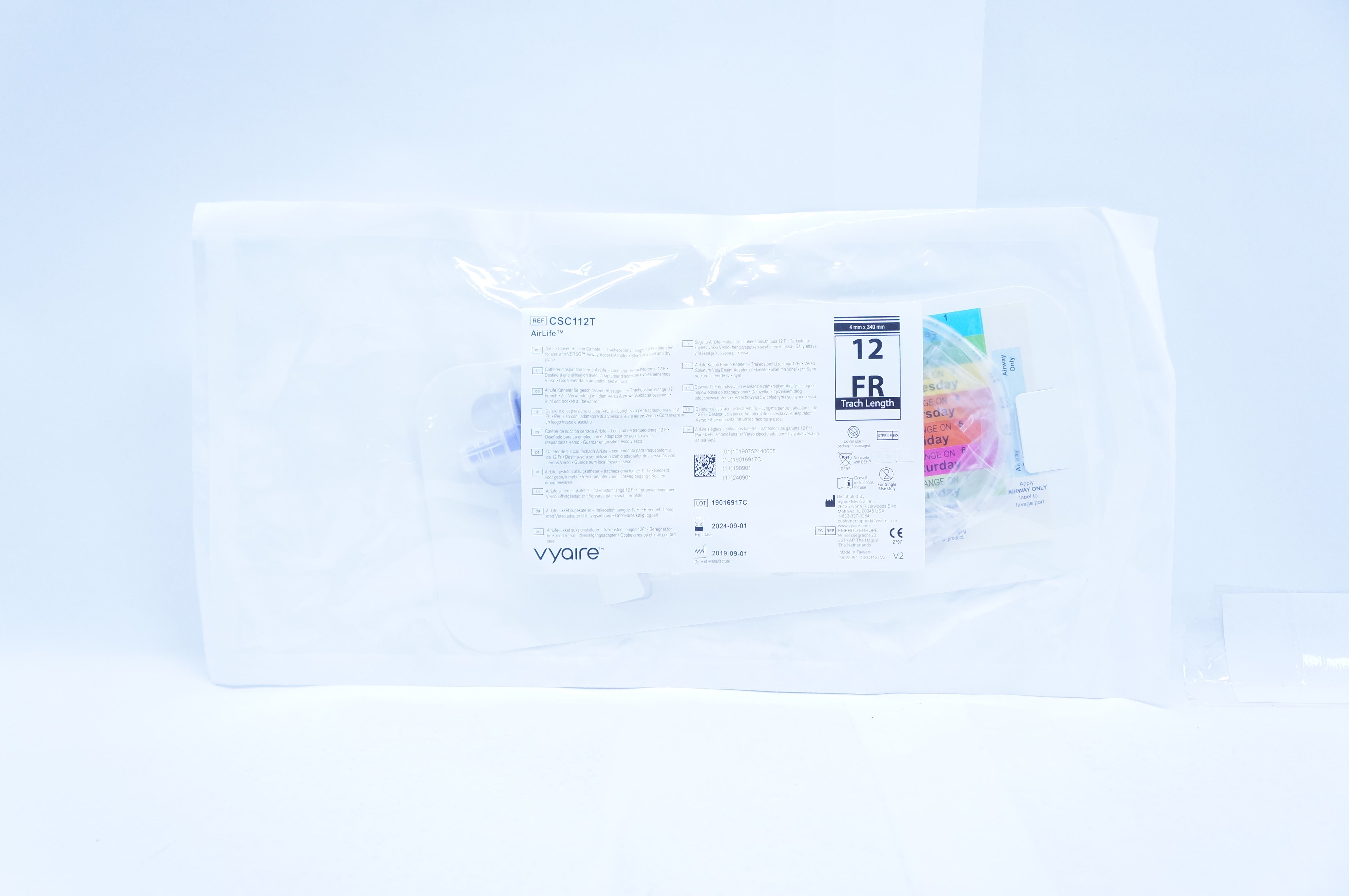 Vyaire CSC112T AirLife Closed Suction Cath. Tracheostomy Length 12Fr., 4 x 340mm