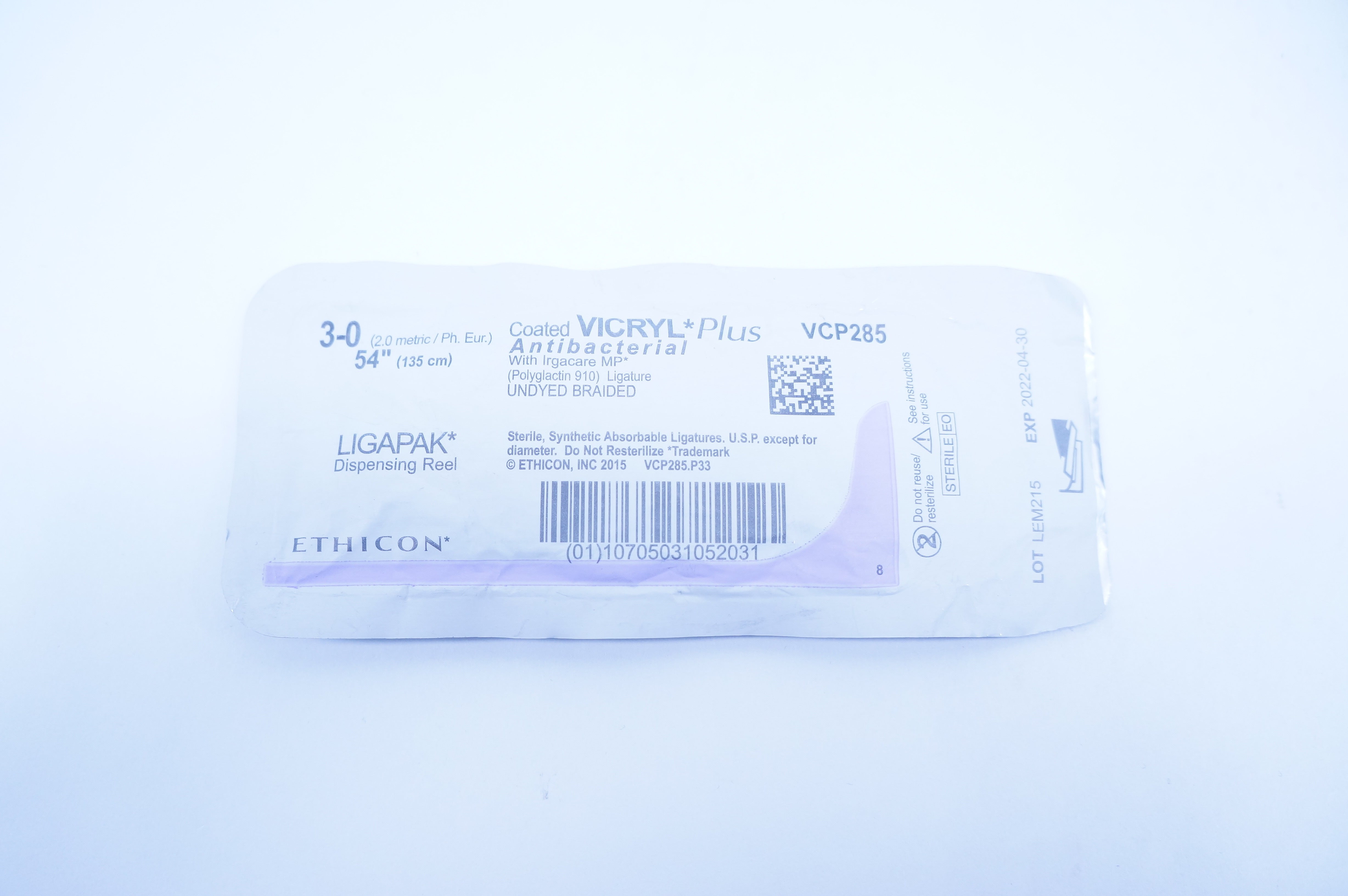 Ethicon VCP285 3-0 Coated VICRYL Stre Ligapak Dispensing Reel 54inch(x)