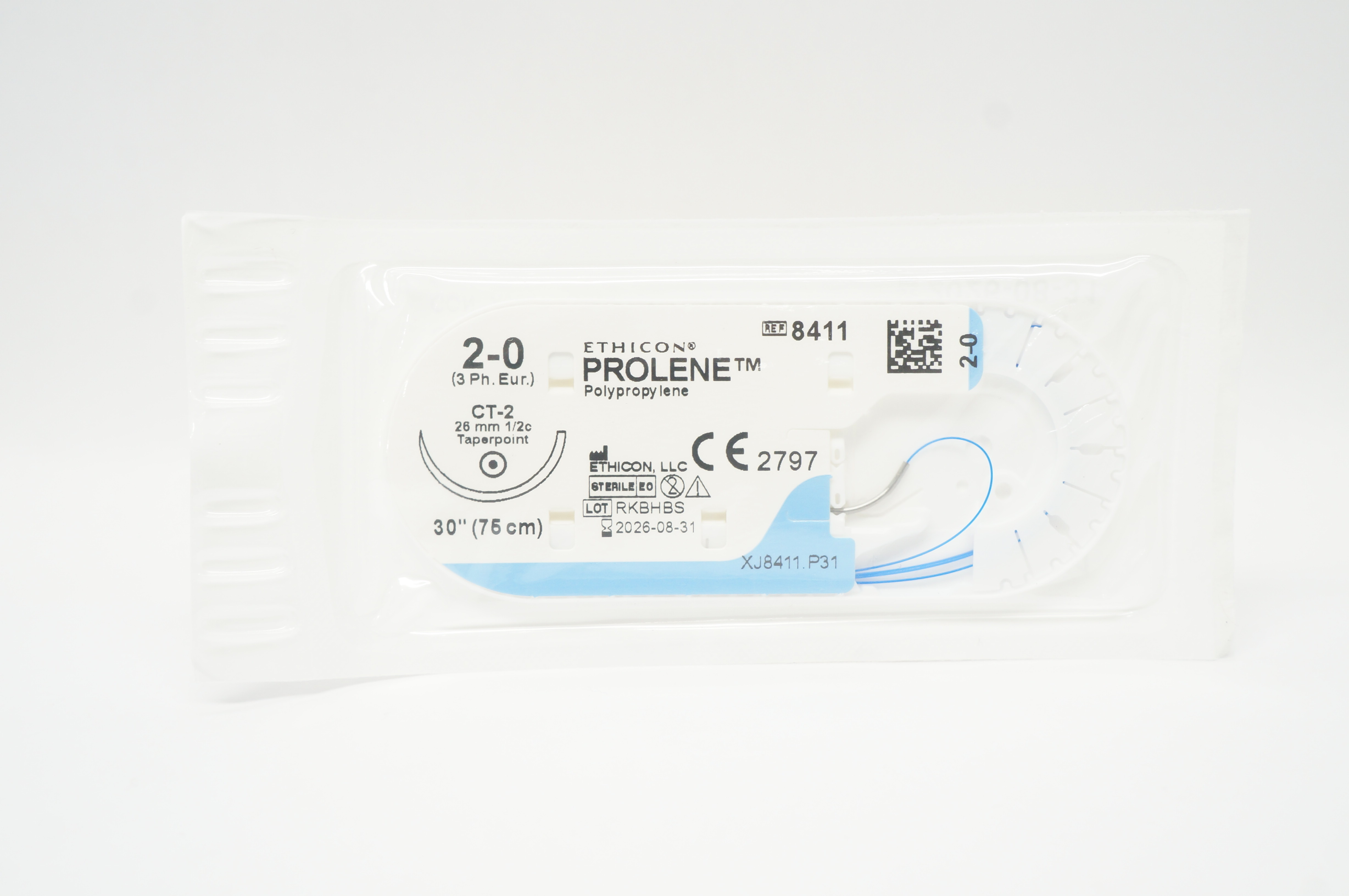 Ethicon 8411 2-0 PROLENE Polypropylene Stre CT-2 26mm 1/2c Taperpoint, 30inch