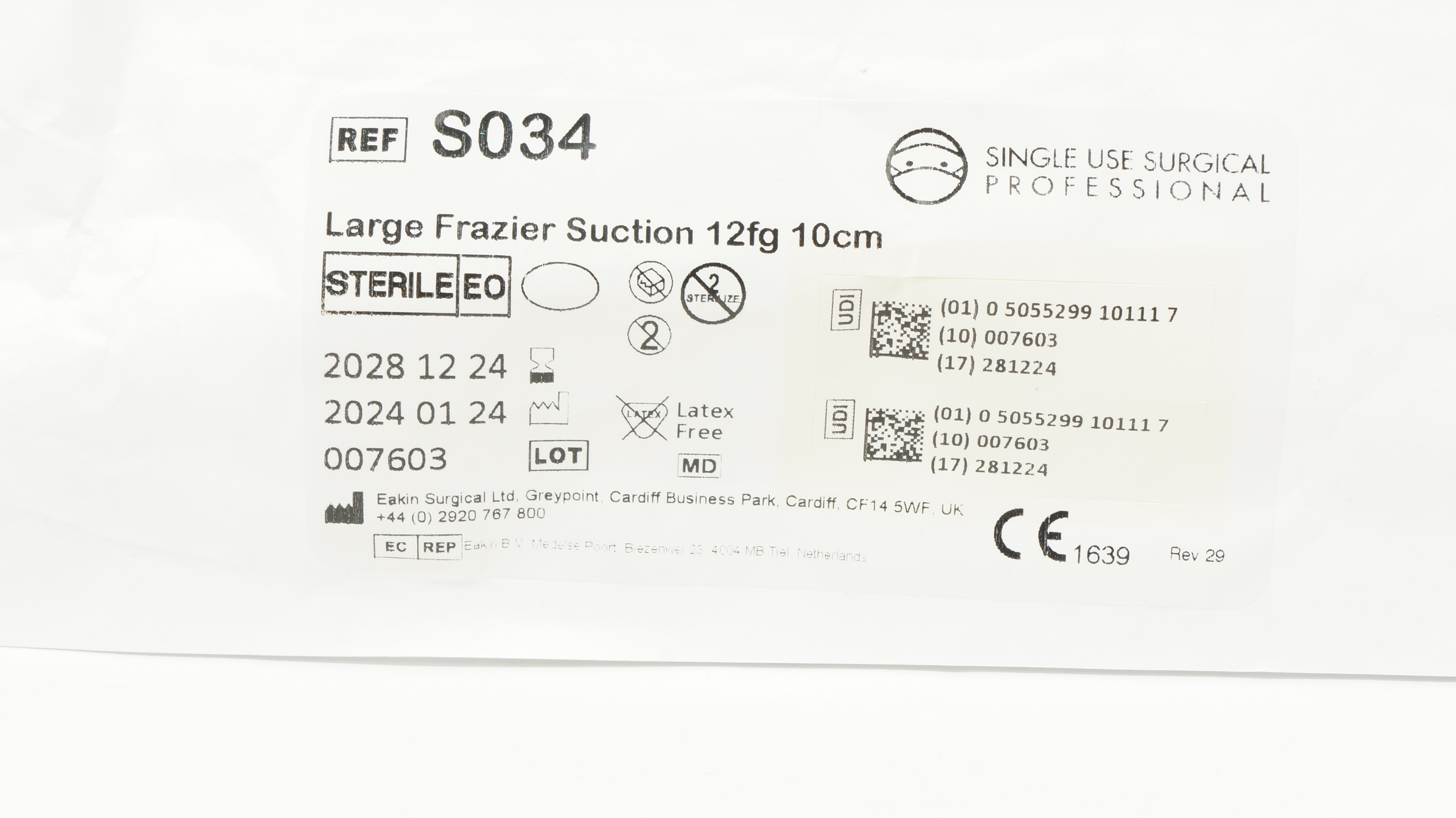 Eakin Surgical S034 Large Fraizer Suction 12fg 10cm