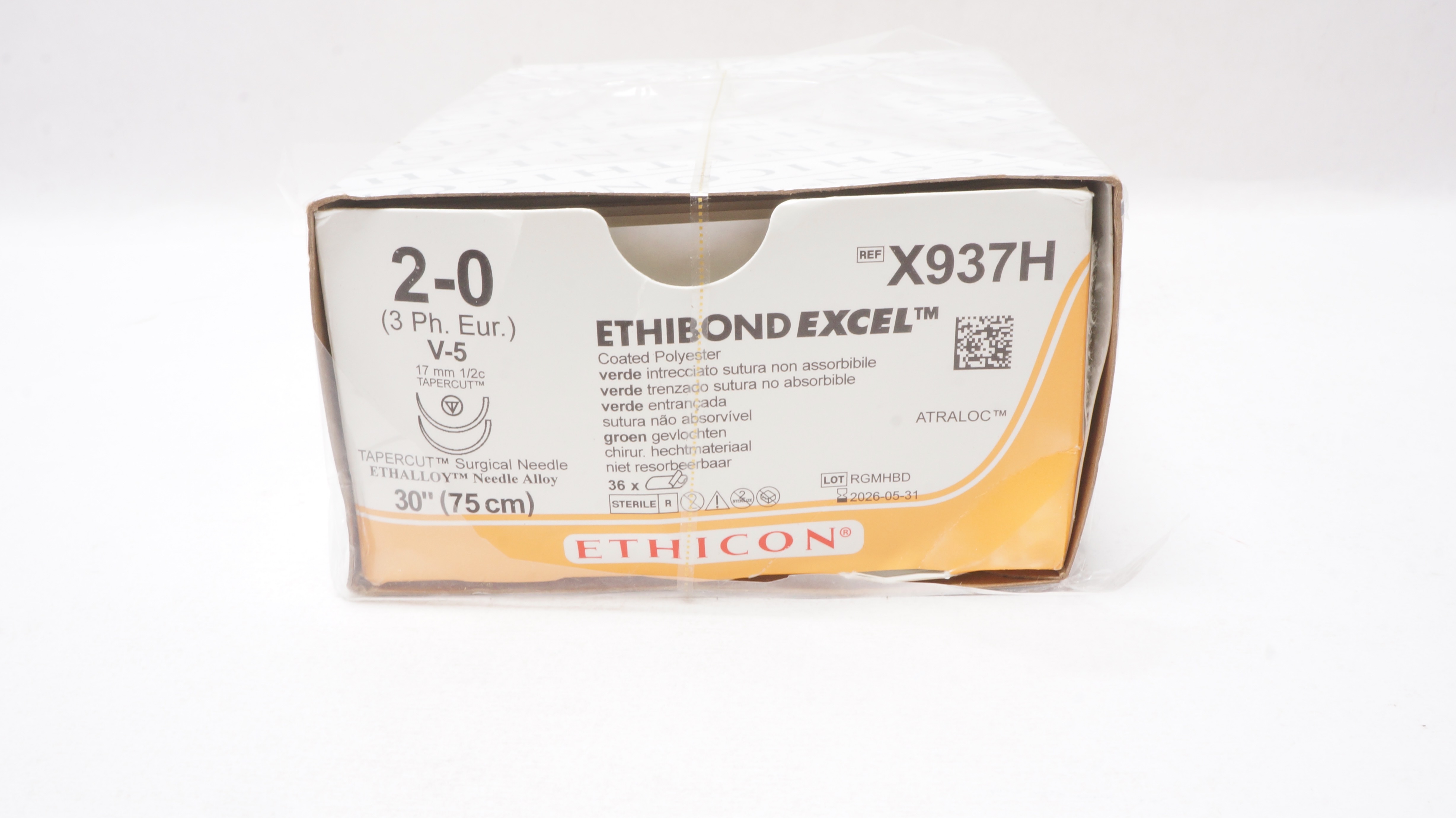 Ethicon X937H 2-0 Ethibond Excel Coated Stre V-5 17mm 1/2c 30In - Box of 36