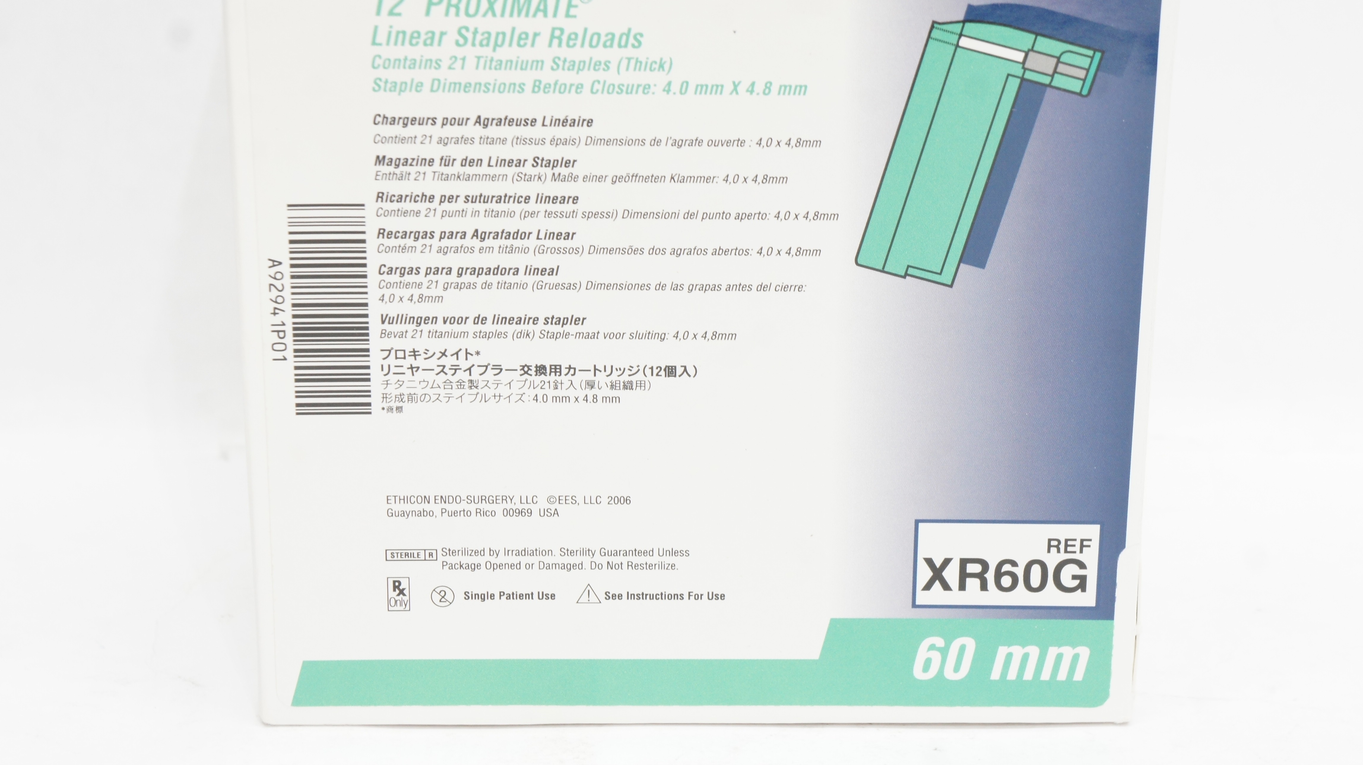 Ethicon XR60G Proximate Linear Stapler Reload 60mm 4.0 x 4.8mm - Box of 12