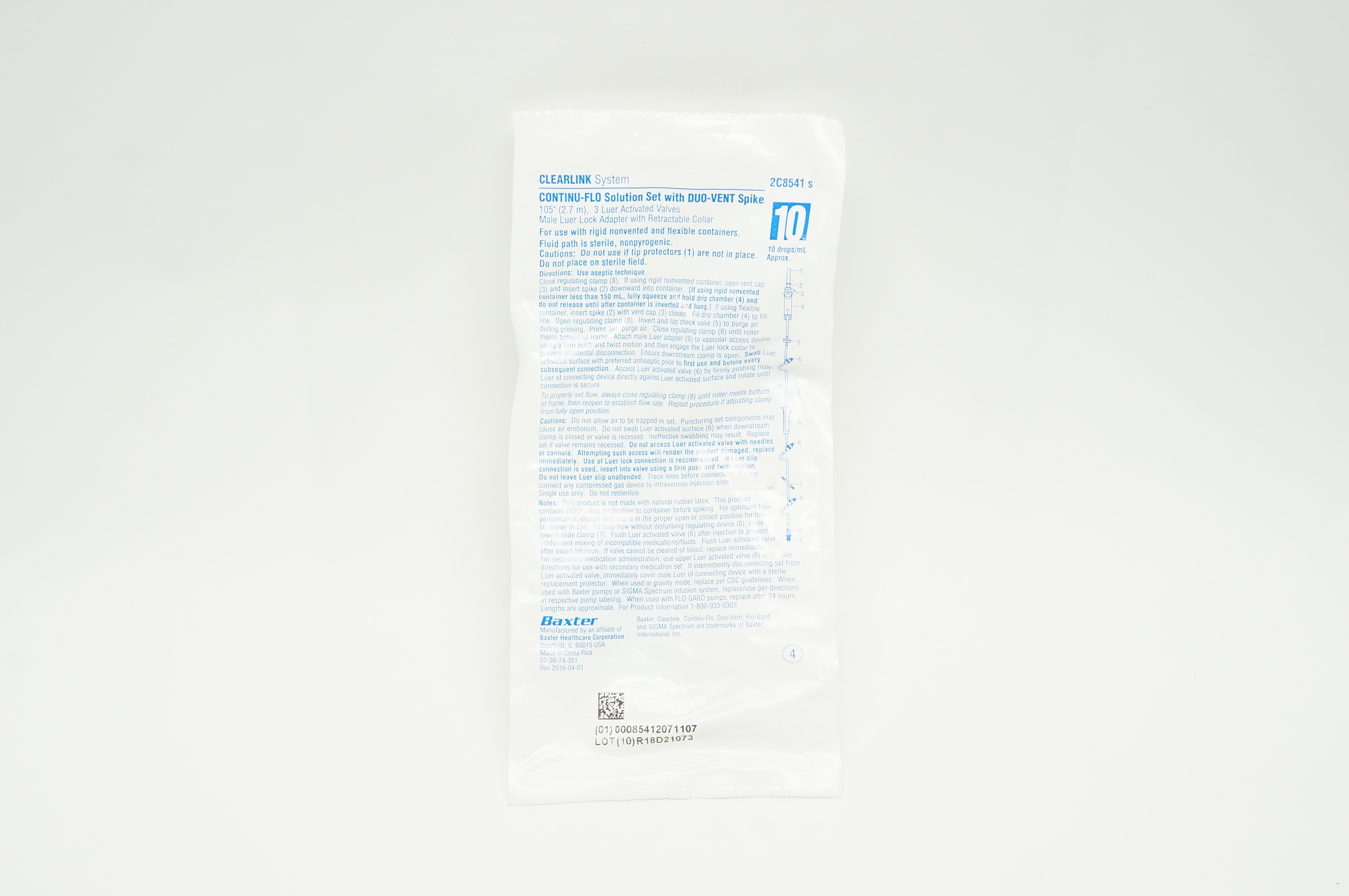 Baxter 2C8541 s Clearlink System Continu-Flo Solution Set 10 drops/mL