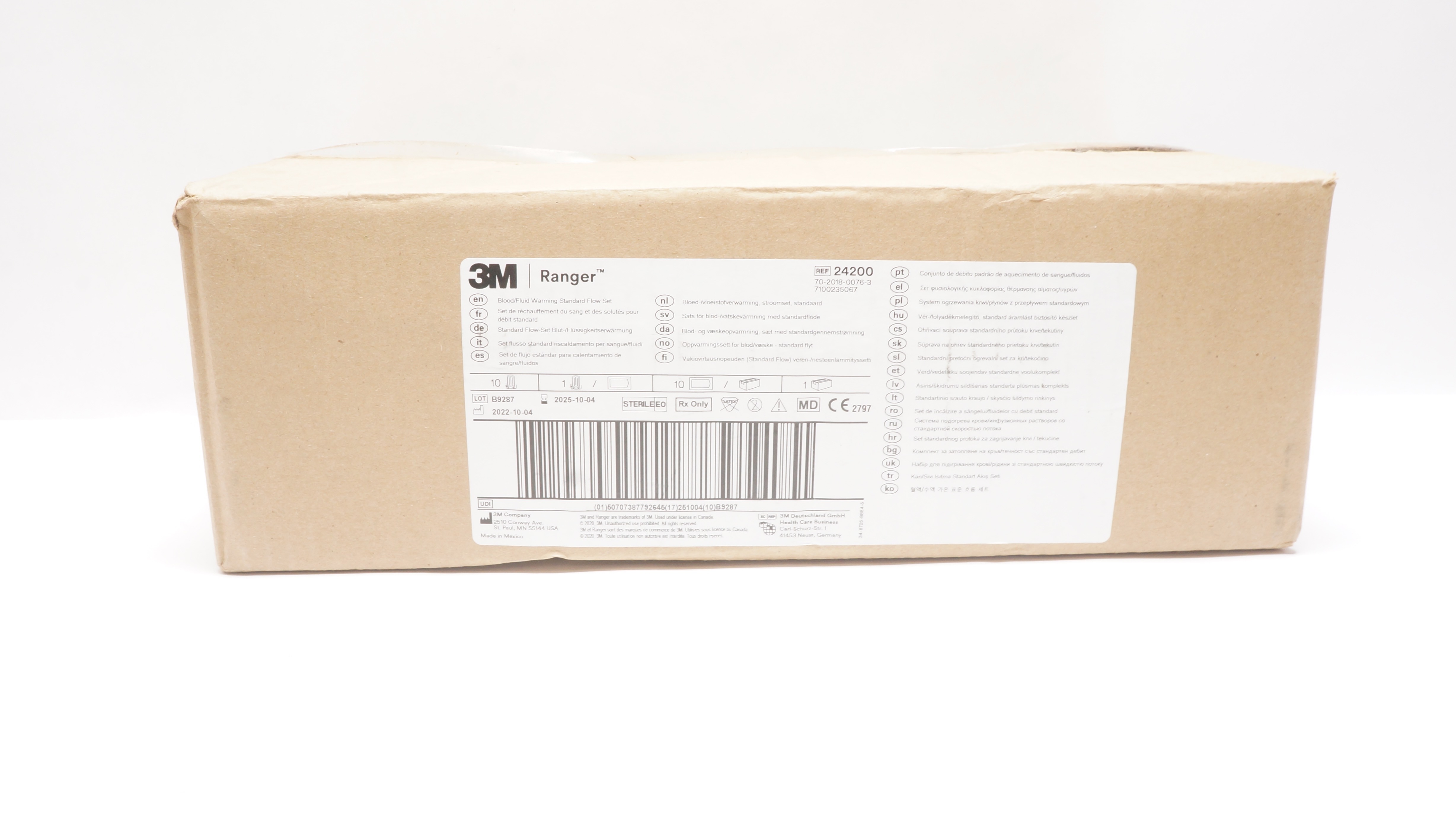 3M 24200 Ranger Blood/Fluid Warming System Standard Flow Set - Case of 10