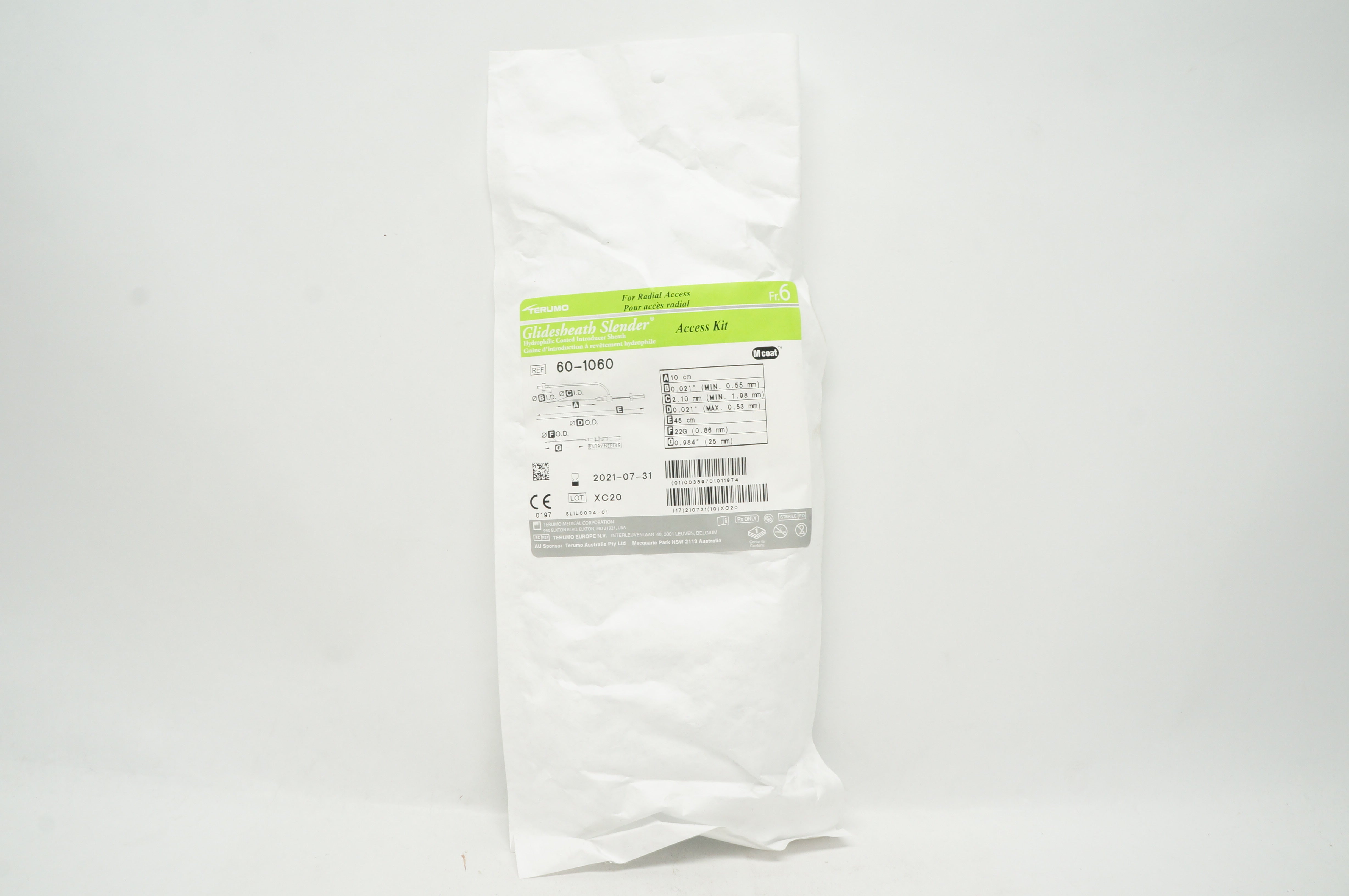 Terumo 60-1060 Mcoat Glidesheath Slender Access Kit 6Fr (x)