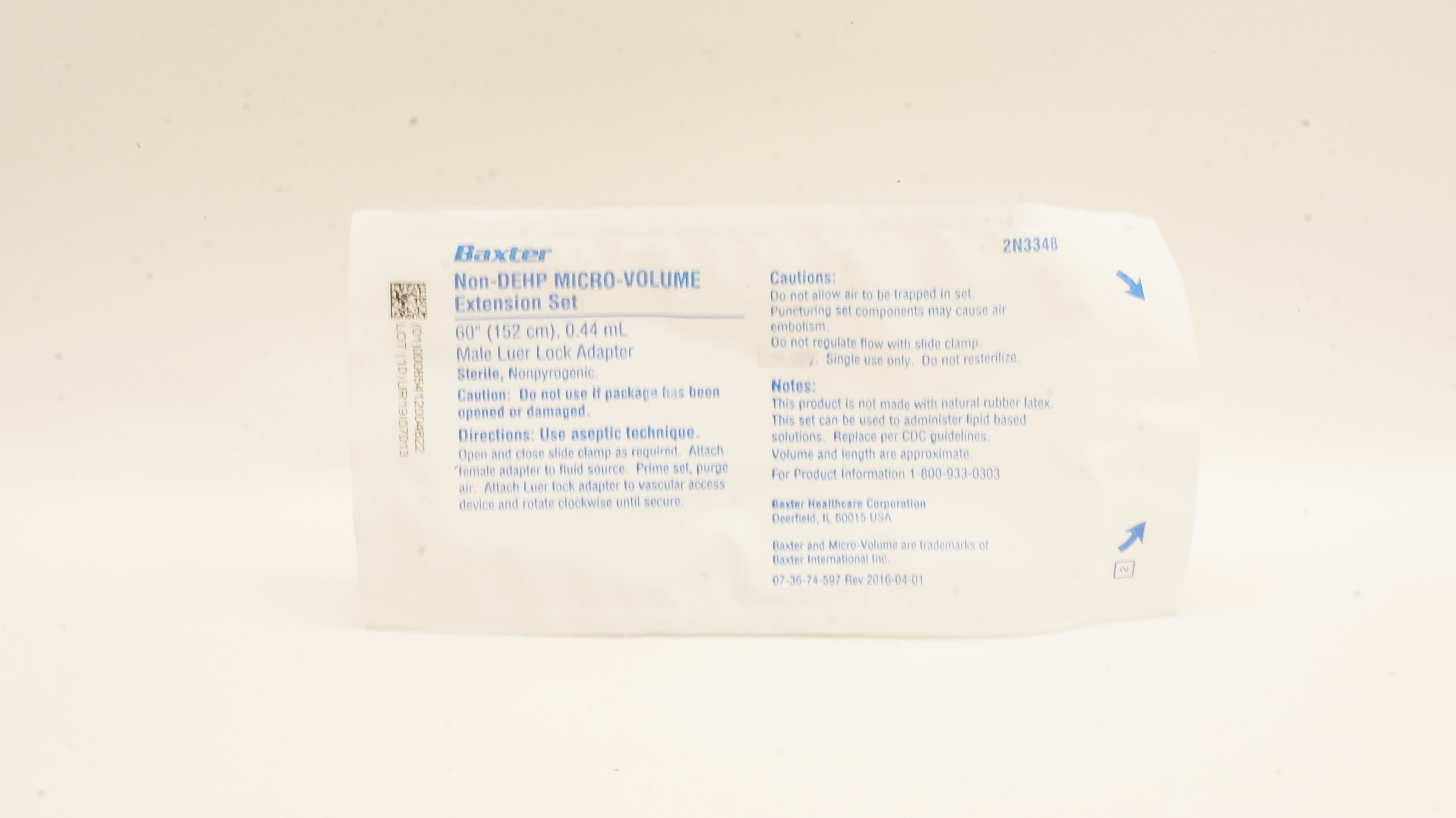 Baxter 2N3348 Non-DEHP Micro-Volume Extension Set 60 inch x 0.44 mL