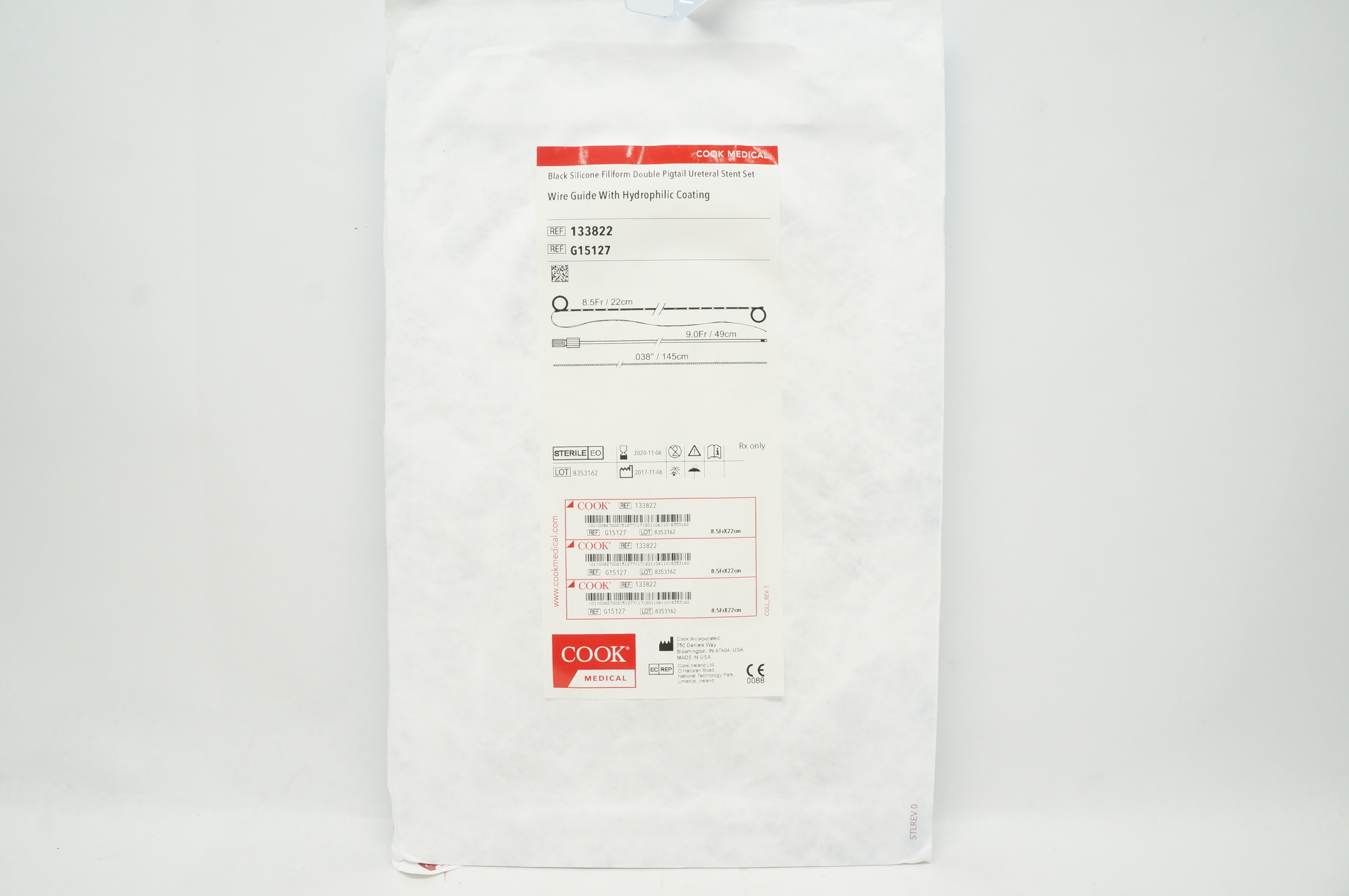 Cook Medical G15127 Black Silicone Filiform Double Pigtail Ureter 8.5Frx22cm(x)