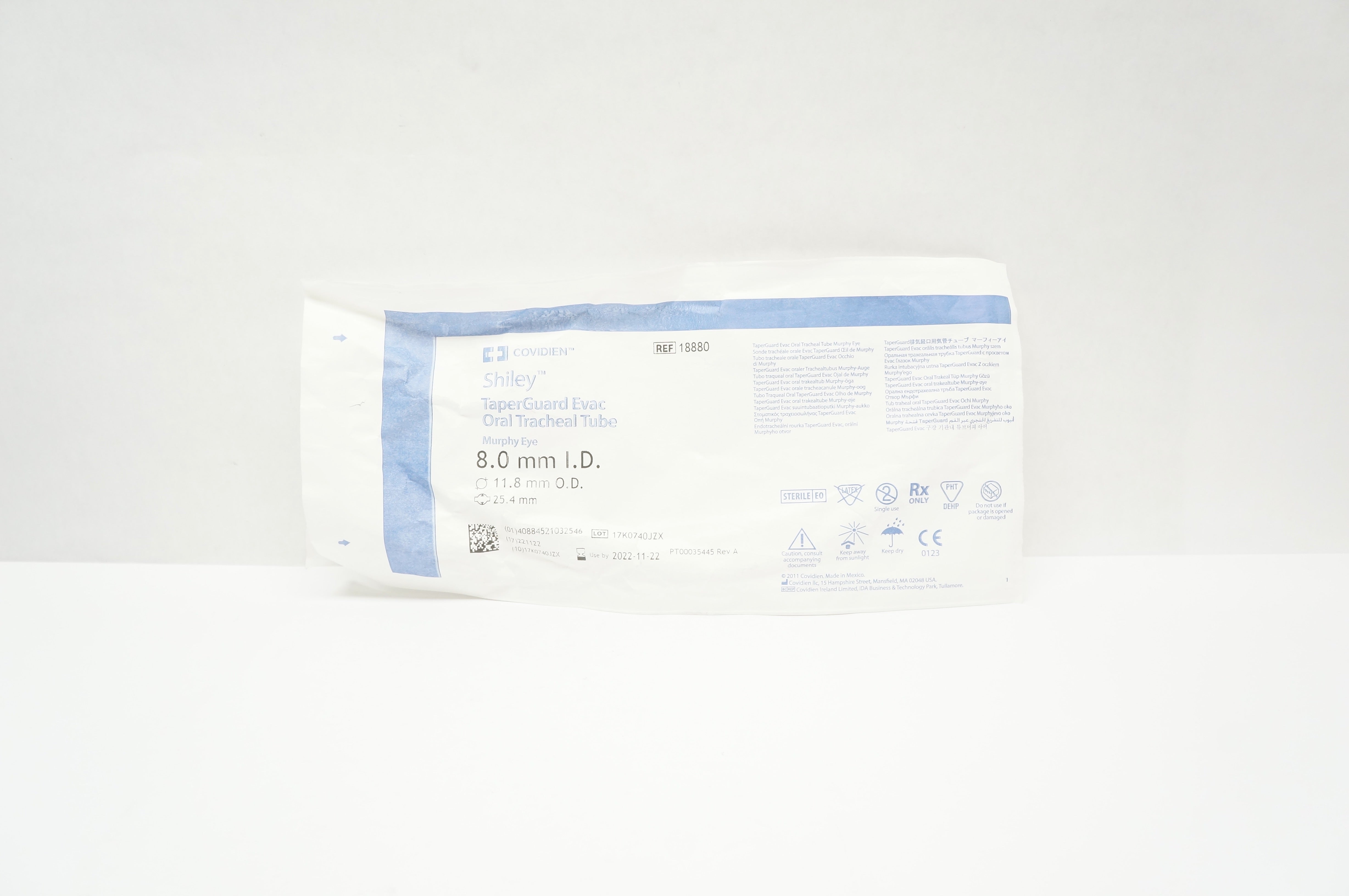 Covidien 18880 Shiley TaperGuard Evac Oral Tracheal Tube 8.0mm ID x 11.8mm OD(x)