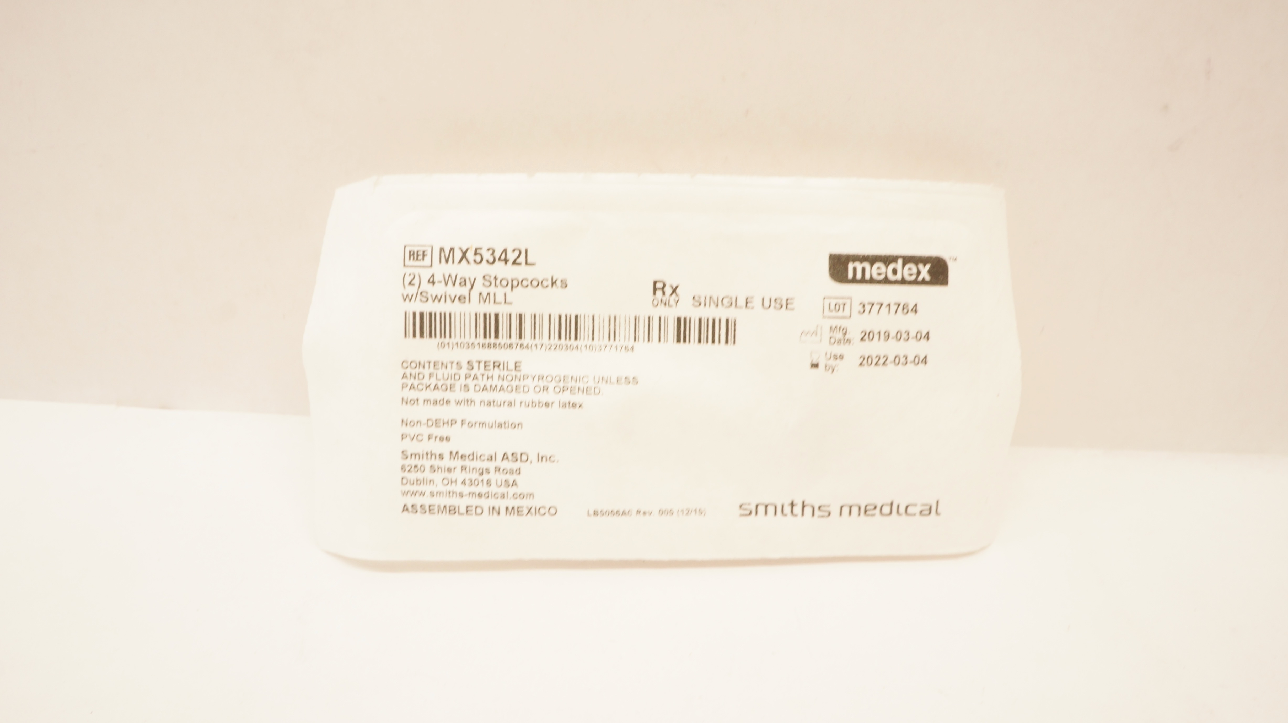 Smiths Medical MX5342L Medex 4 Way Stopcocks w/Swivel MLL (x) - Pack of 2