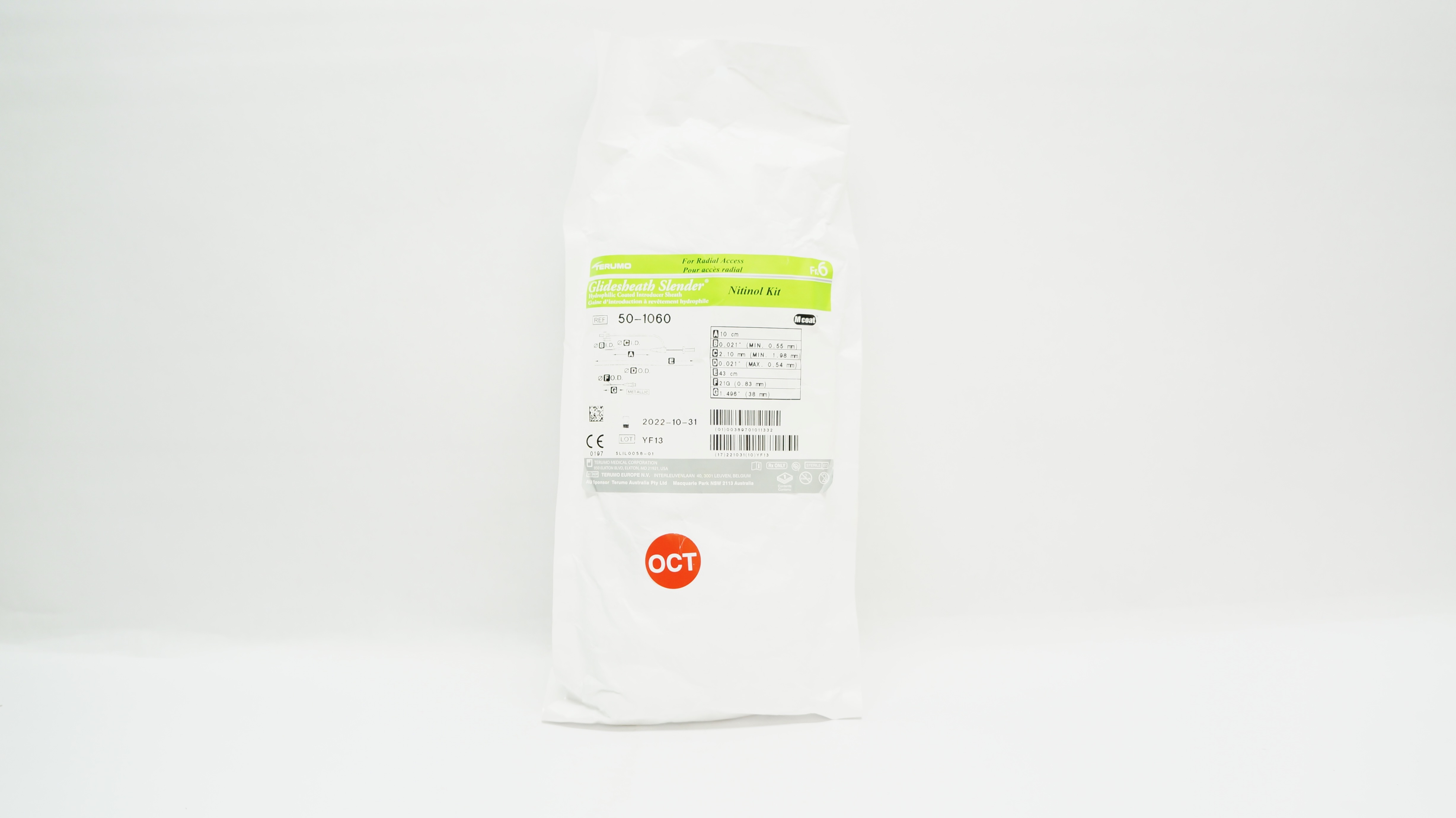 Terumo 50-1060 Glidesheath Slender Hydrophilic Coated Nitinol Kit 6Fr (x)