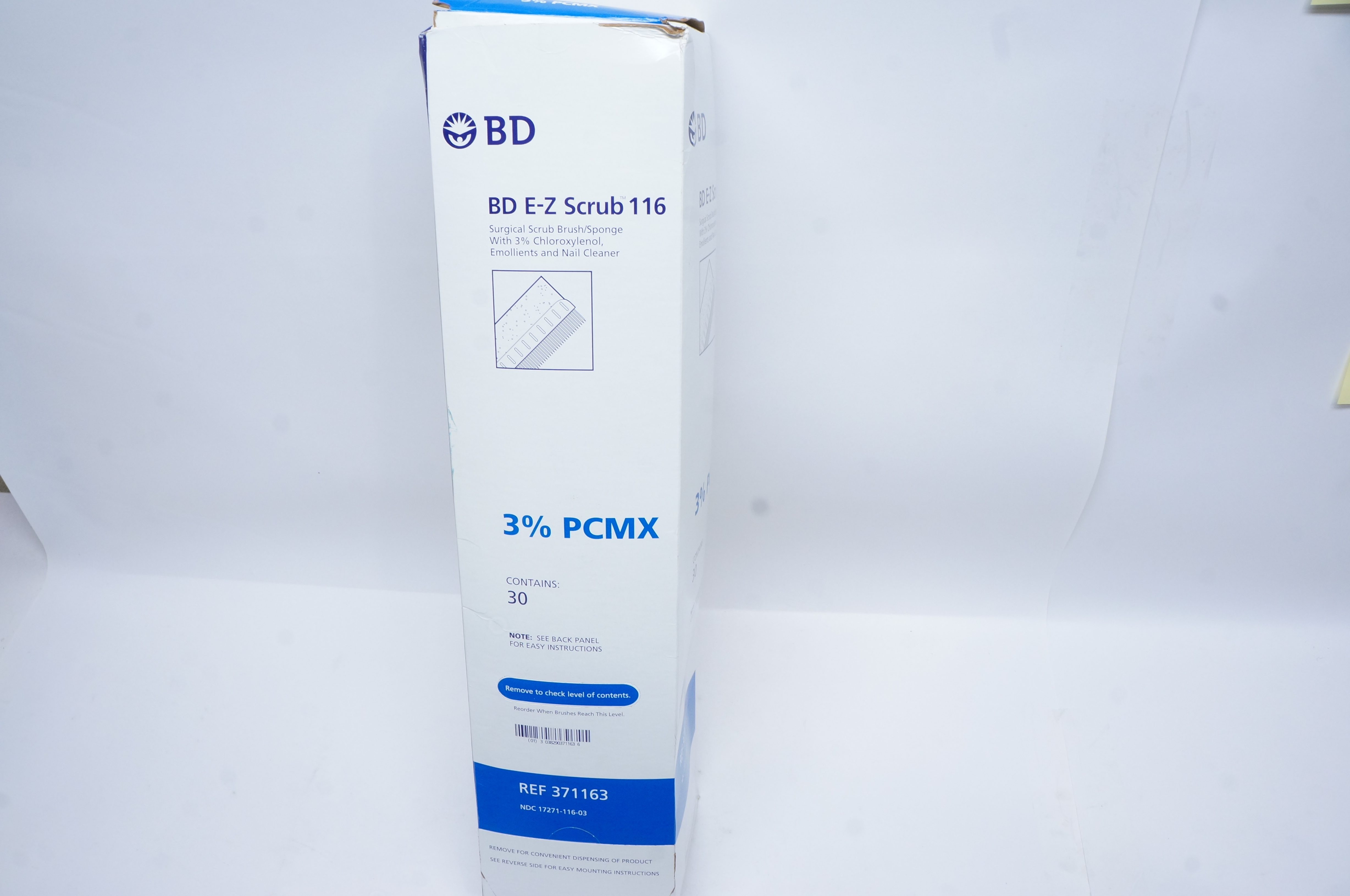 BD 371163 E-Z Scrub 116 Surgical Scrub Brush/Sponge 3% PCMX - Box of 30