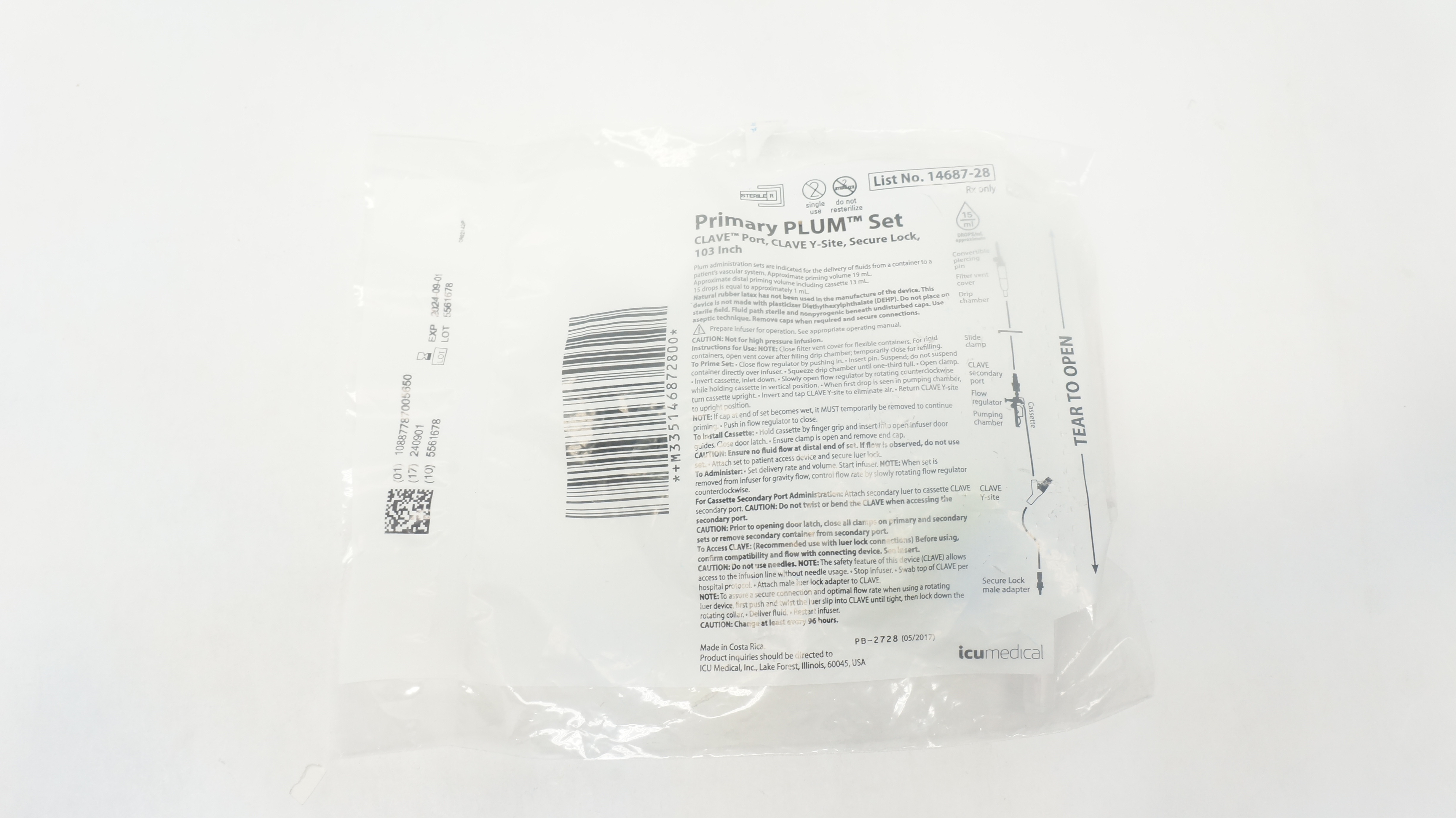 ICU Medical 14687-28 Primary Plum Set Clave Port Y-Site 103inch